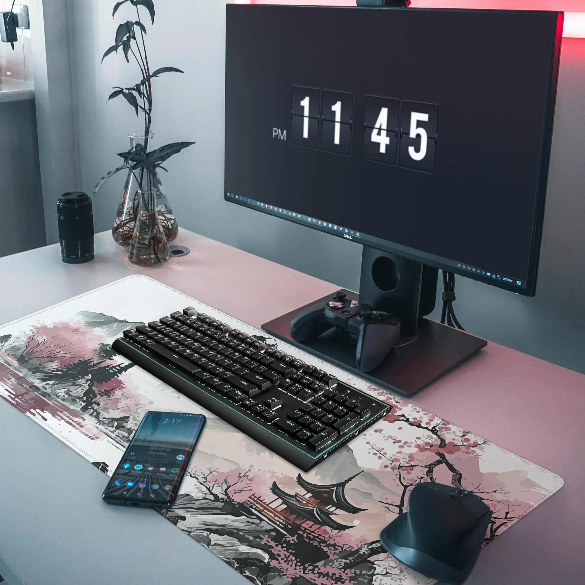 duża podkładka pod mysz do gier XXL, 900x400 mm podkładka pod mysz antypoślizgowa, podkładka pod mysz z obszytymi krawędziami, na PC, MacBook, laptop Poprawia precyzję i szybkość,Kwiat Wiśni