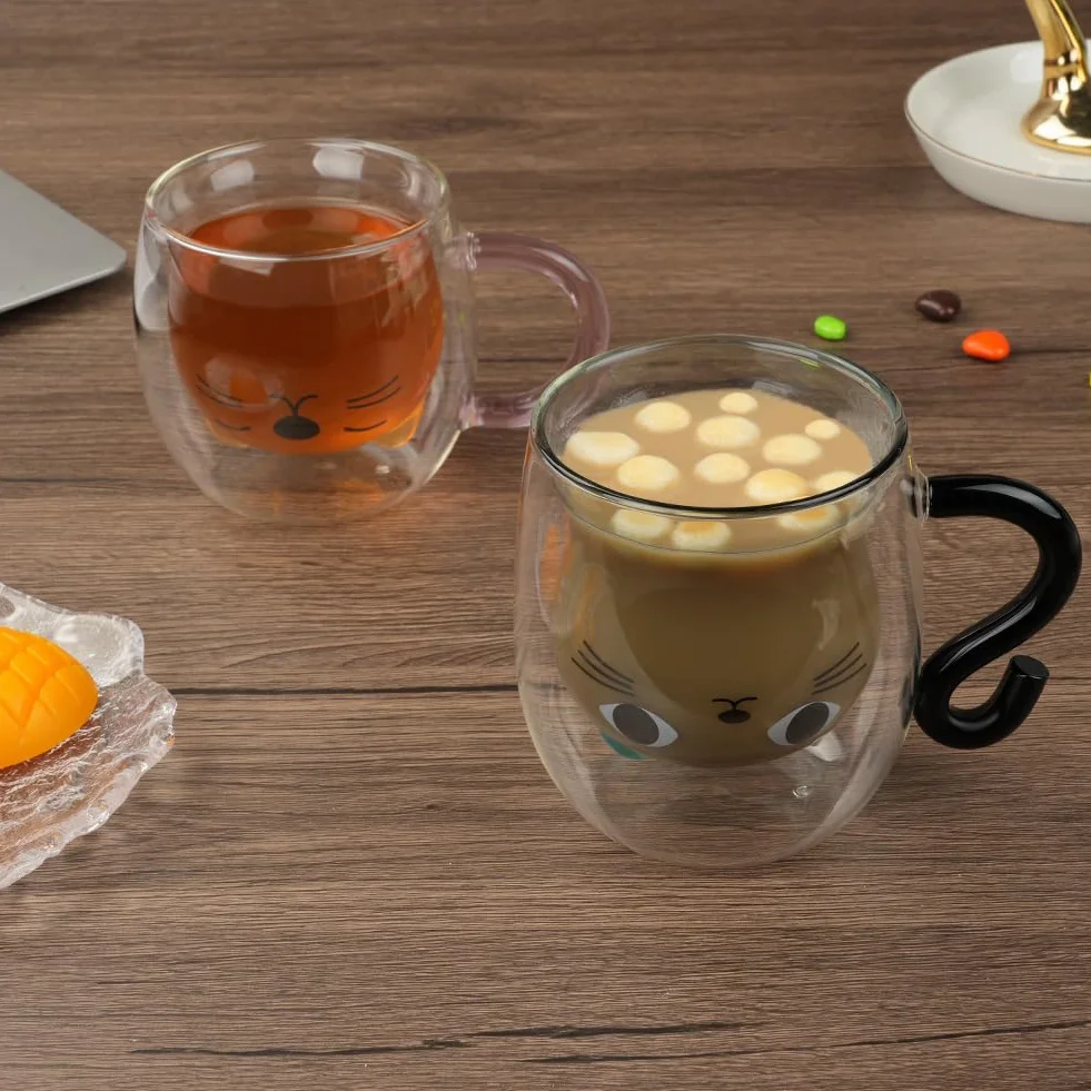 Vicloon Kubek z kotem podwójnymi ściankami do kawy latte macchiato cappuccino herbaty