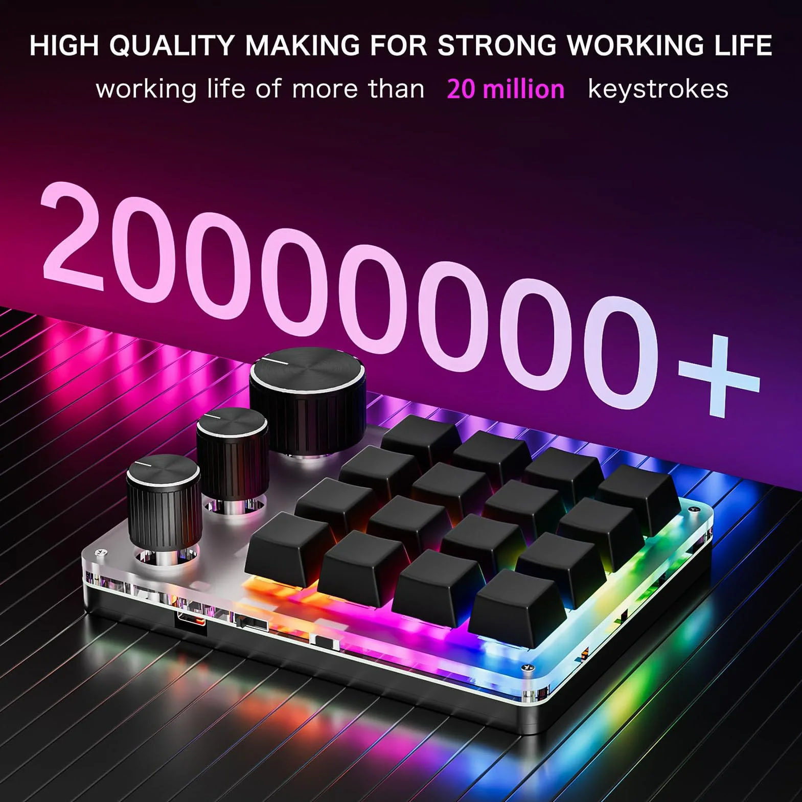 Makro Pad, Klawiatura Makro, Programowalna Klawiatura Dostosowana Do Indywidualnych Potrzeb, 16 Klawiszy, 3 Pokrętła, Regulacja Głośności, Przewodowa TYPE C (BLACK)