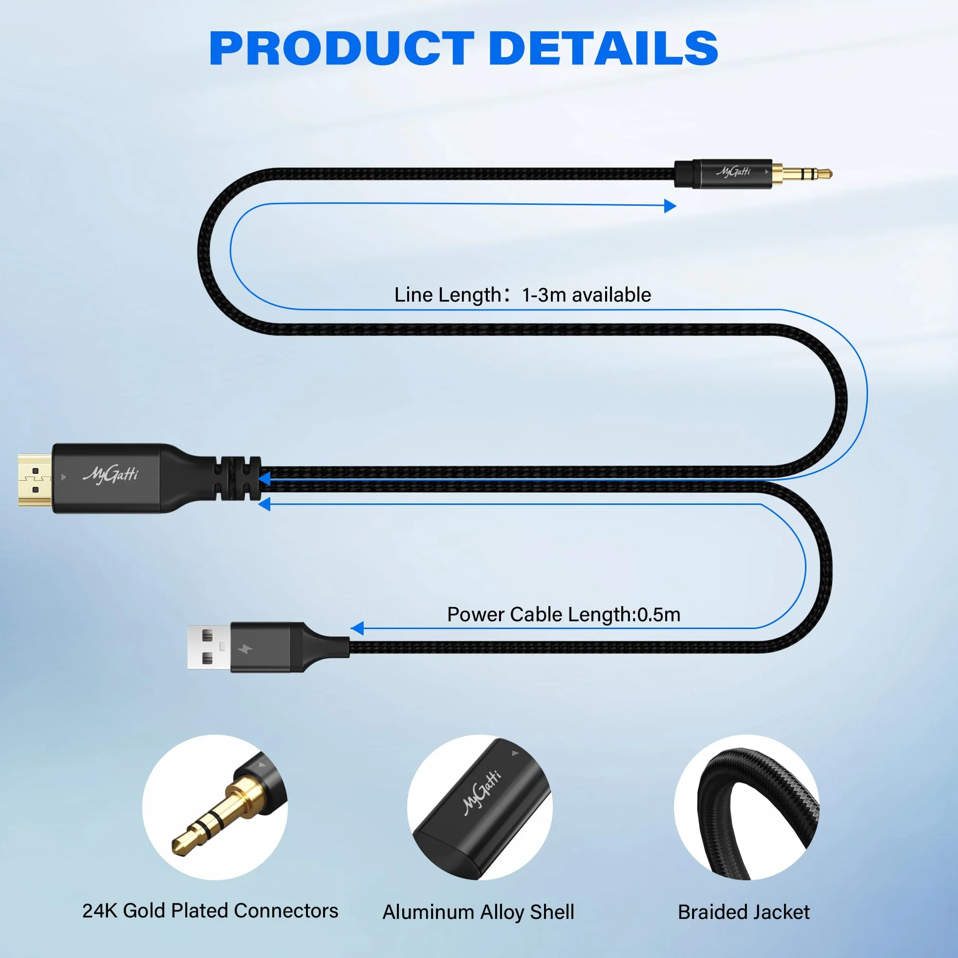 1 m jednokierunkowy kabel konwertera ekstraktora audio HDMI ARC/eARC na 3,5 mm AUX Stereo, zasilany przez USB, 192 kHz PCM do wzmacniacza systemu kina domowego TV/starych głośników – Plug