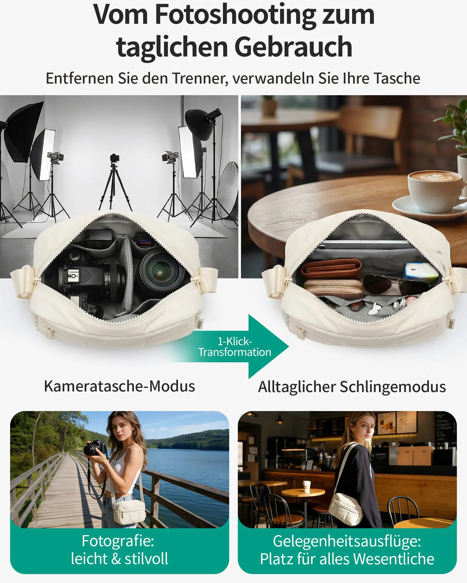 bagsmart Torba na aparat DSLR SLR, mała, lekka i stylowa torba na ramię, lustrzanka, akcesoria, wielbłąd, moda