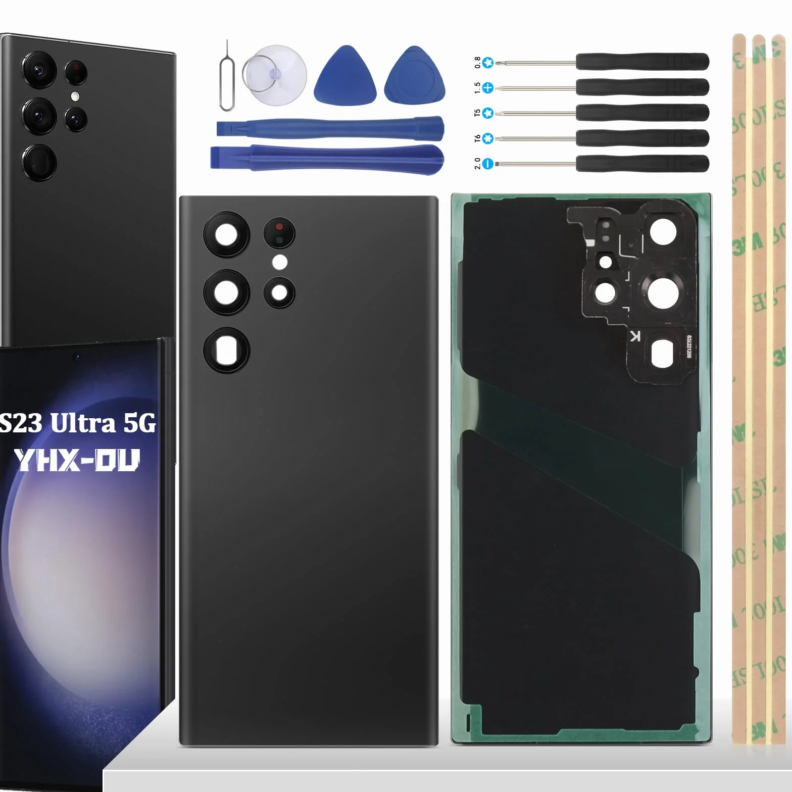 6,8" czarna pokrywa akumulatora do Samsung Galaxy S23 Ultra 5G SM-S918B SM-S918U tylna szklana tylna osłona tylna szkło zamiennik zestaw naprawczy z obiektywem aparatu + narzędzia