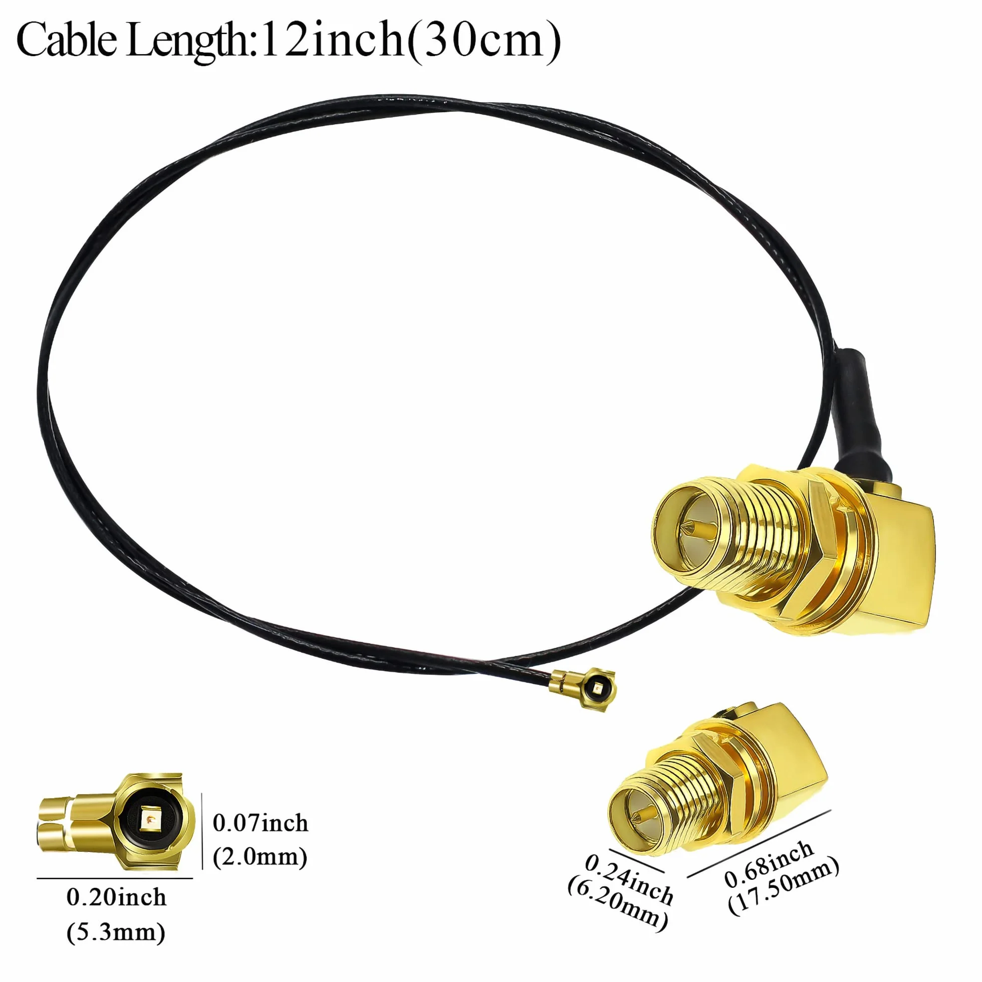 TUOLNK IPX zu RP-SMA Verlängerungskabel 0,81 mm U.fl IPEX zu RP SMA Buchse Rechtwinkliges Wifi-Antennenkabel für drahtloses Netzwerk Mini-PCI-Koaxialkabel 12 Zoll (30 cm) 5 Stück