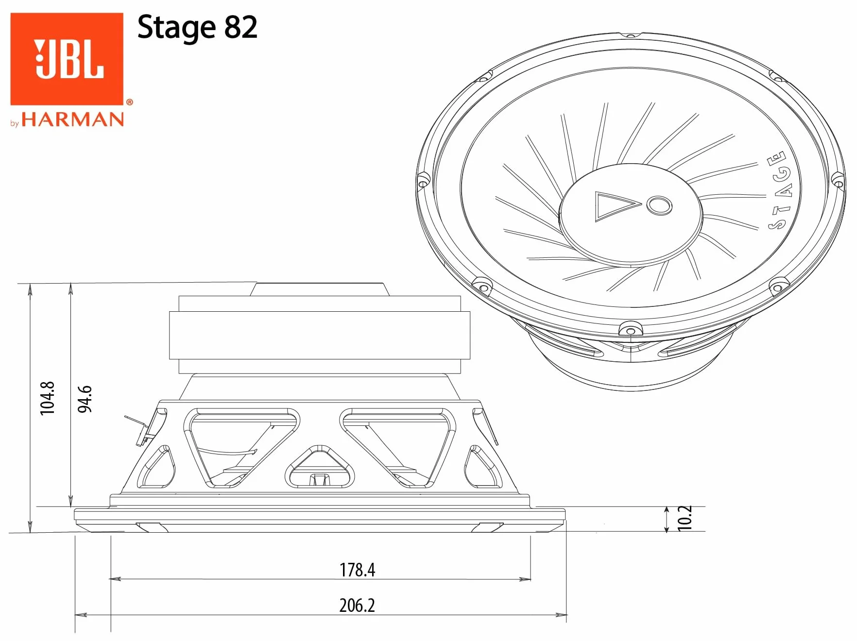 JBL Stage 82 20 cm/200 mm (8") samochodowy subwoofer HiFi Chassis/woofer/głośnik, czarny, moc maksymalna 800 W