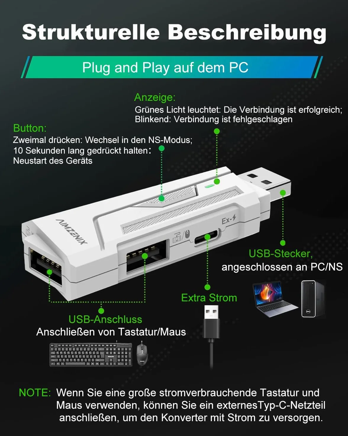 Megadream AX200 PC klawiatura i mysz adapter do komputera, aplikacja z funkcją Smart Joystick, częstotliwość raportowania 1000 Hz, bez rozruchu, elastyczne mapowanie, klawiatura gamingowa, konwerter