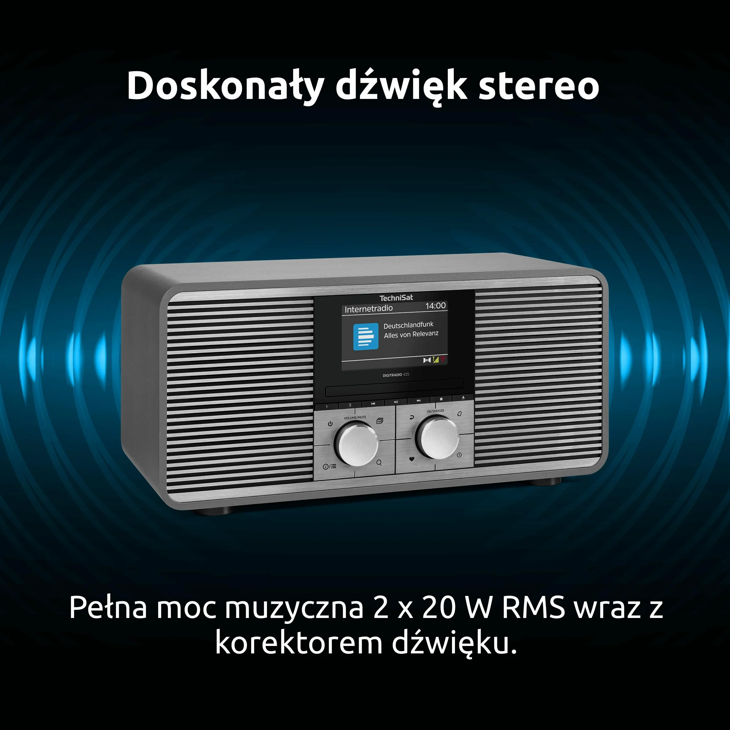 TechniSat DIGITRADIO 425 – radio stereo DAB+ i internetowe z odtwarzaczem CD (Bluetooth, Wi-Fi, USB, AUX, Spotify Connect, 40 W, equalizer, kolorowy wyświetlacz, sterowanie aplikacją) antracyt
