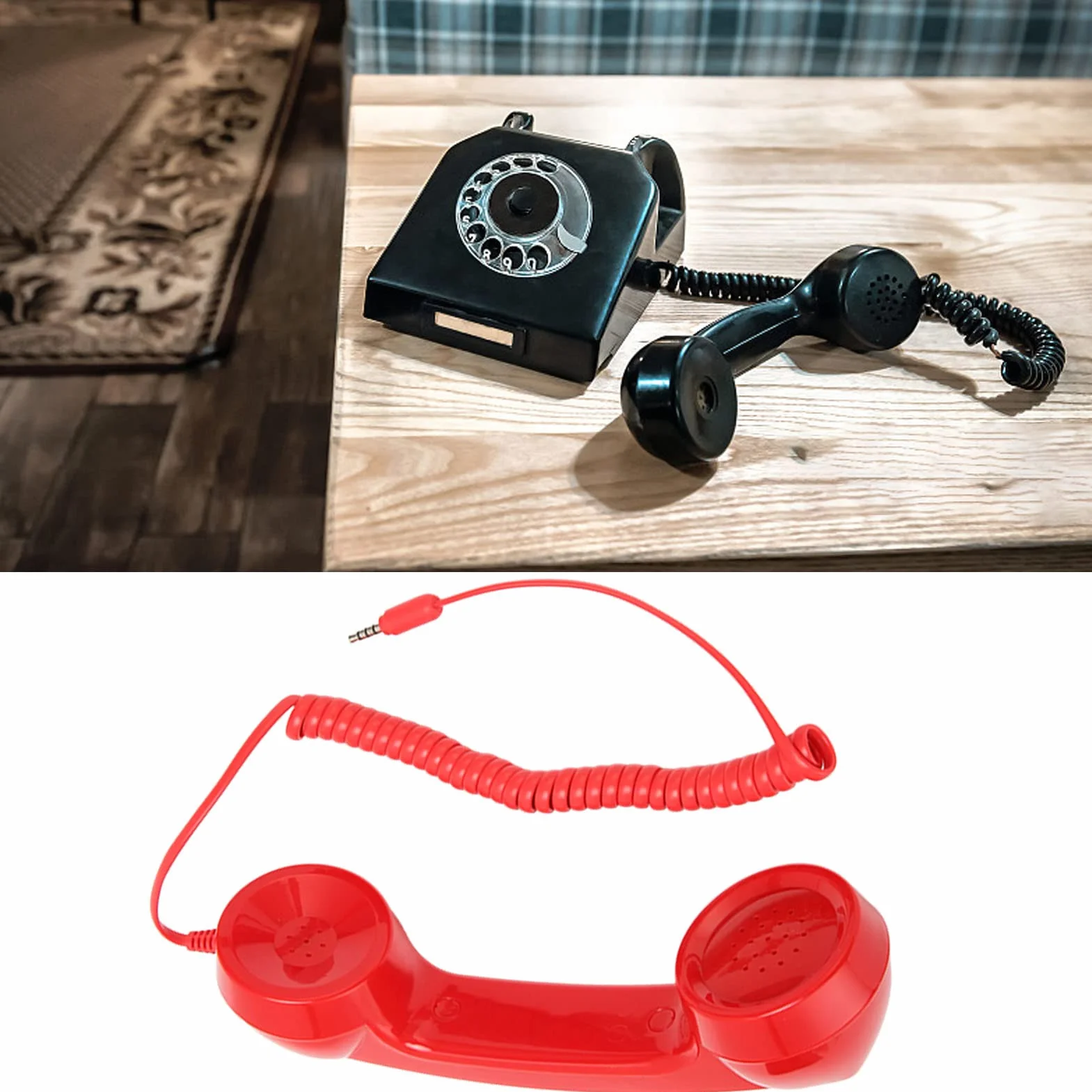 Słuchawka w Stylu Retro, Stary Zestaw Słuchawkowy z regulacją Głośności, Słuchawka Telefoniczna w Stylu Retro 3,5 Mm Odbiornik Telefonu Komórkowego do Wszystkich Smartfonów i (Czerwony)