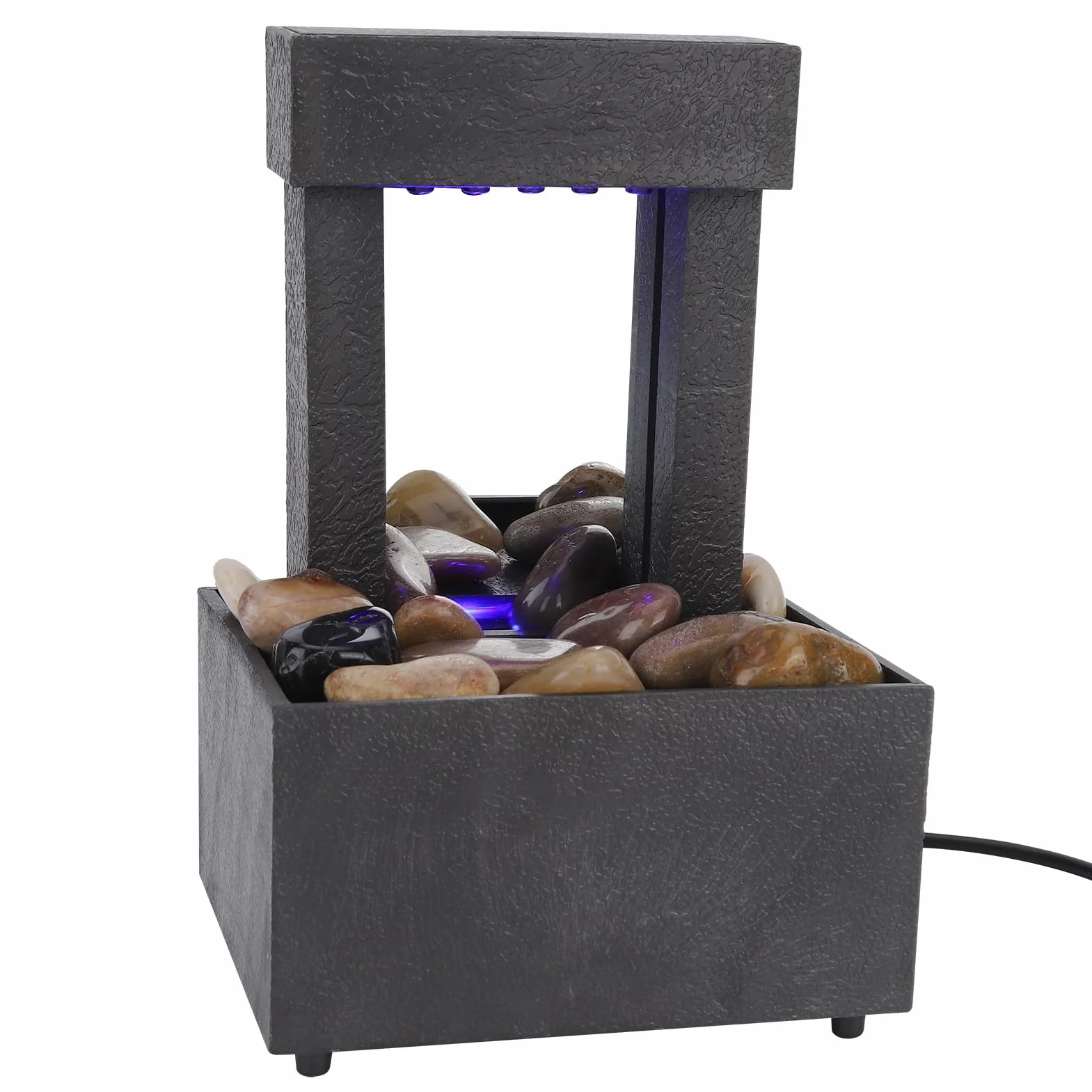 Fontanna Biurkowa Fontanna Led Usb Wewnętrzna Szara Woda Funkcja Plastikowa Fontanna Led Usb Wewnętrzna Fontanna Oświetlony Wodospad Fontanna Stołowa z Kamieniami Do Wystroju