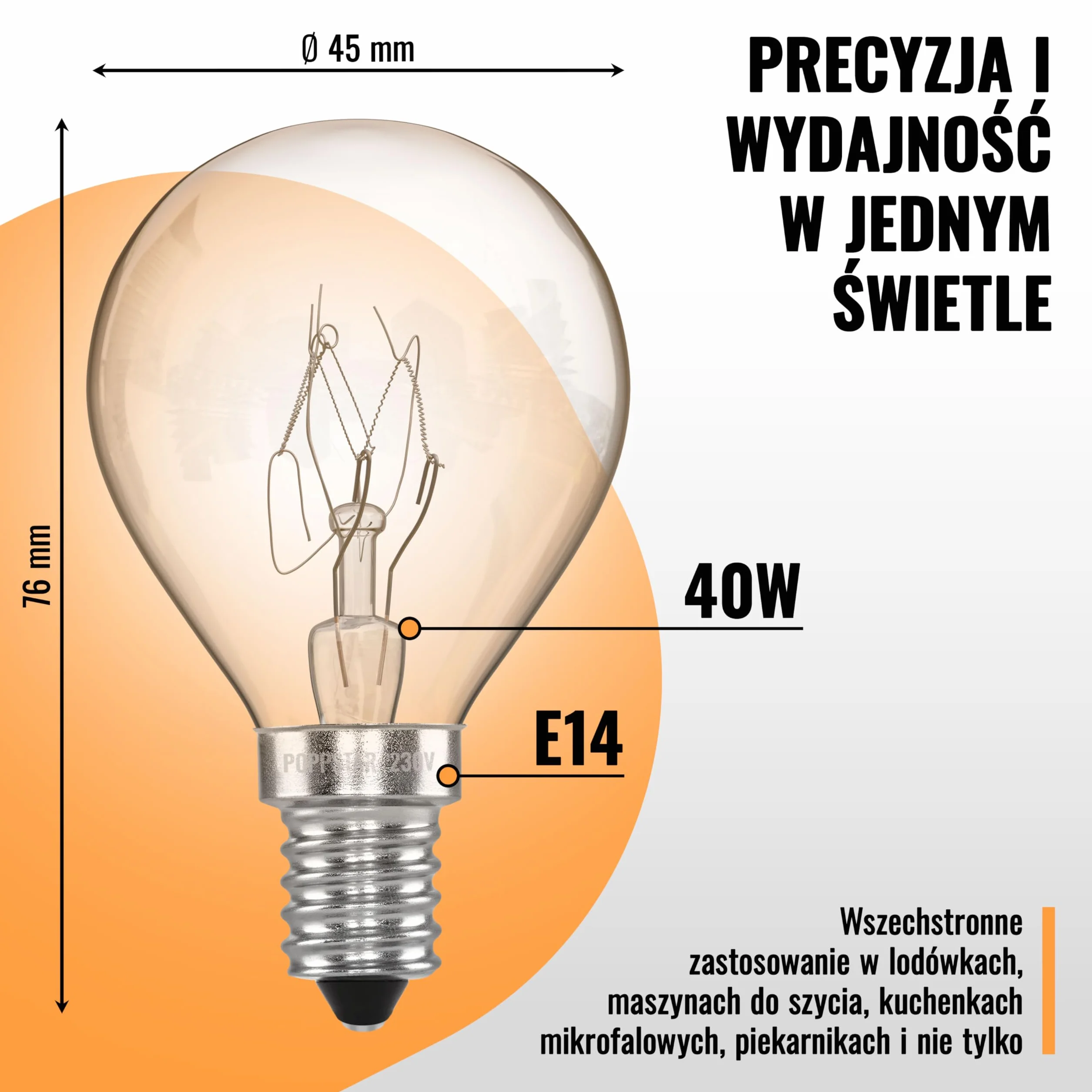 Poppstar żarówki do piekarnika E14 40W 300°C 2400K 350lm 2 szt.