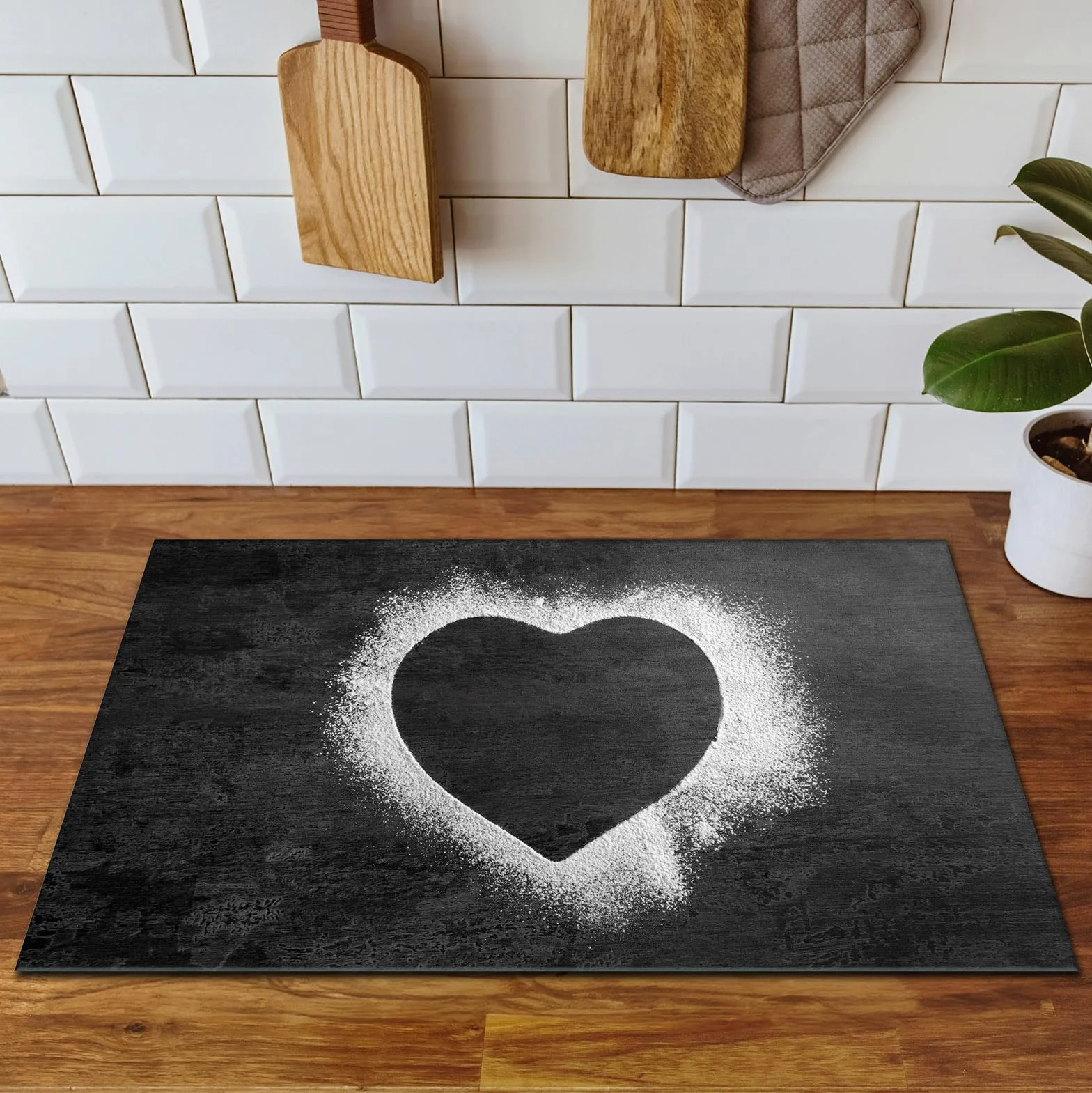 TMK ArtDeko Mata ochronna na kuchenkę indukcyjną 80x52 cm - Mata antypoślizgowa z winylu na blat - Mata przykrywająca kuchnię - Dekoracja do kuchni - Serce łupek