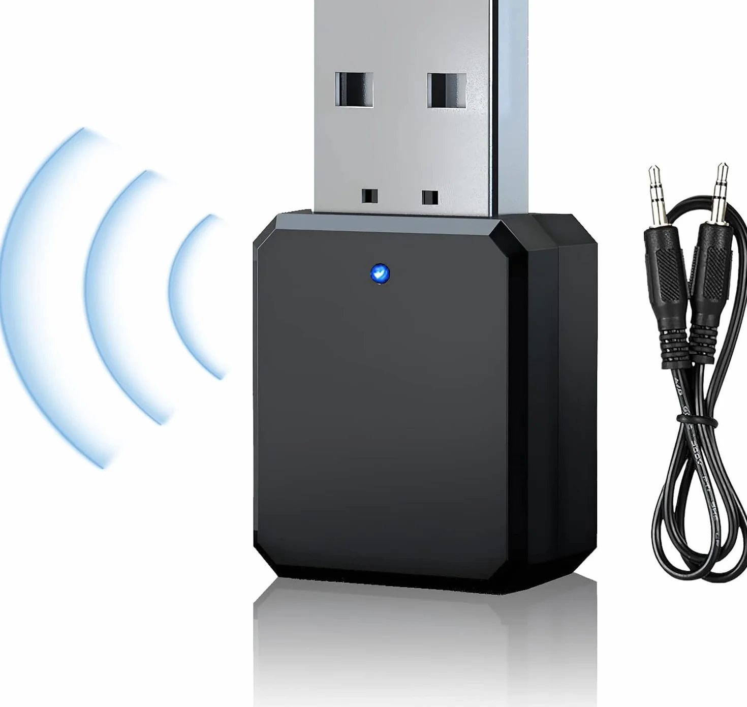 HENGBIRD Samochodowy odbiornik USB Bluetooth 5.1 z 3,5 mm AUX, interfejs USB Plug & Play, wbudowany mikrofon, Plug and Play, podwójne połączenie, nadaje się do samochodów / PC/TV/głośników