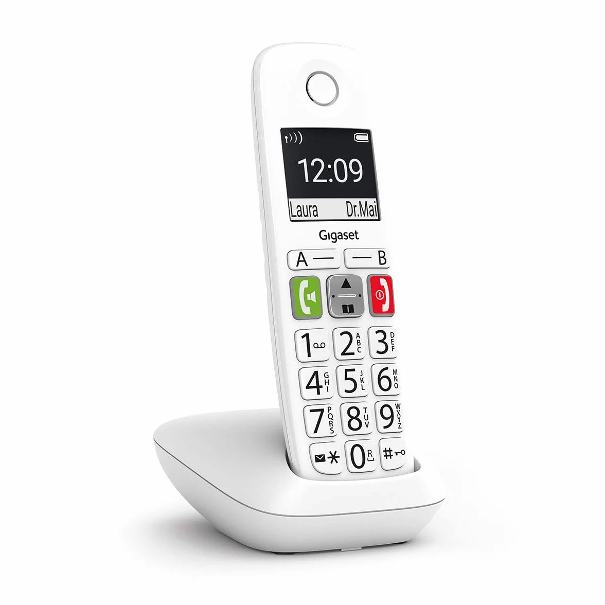 Gigaset E290 - bezprzewodowy telefon dla seniorów z szerokimi klawiszami, bezpośredni dostęp do ważnych numerów, funkcja wzmacniania dla wyjątkowo głośnego dźwięku, biały