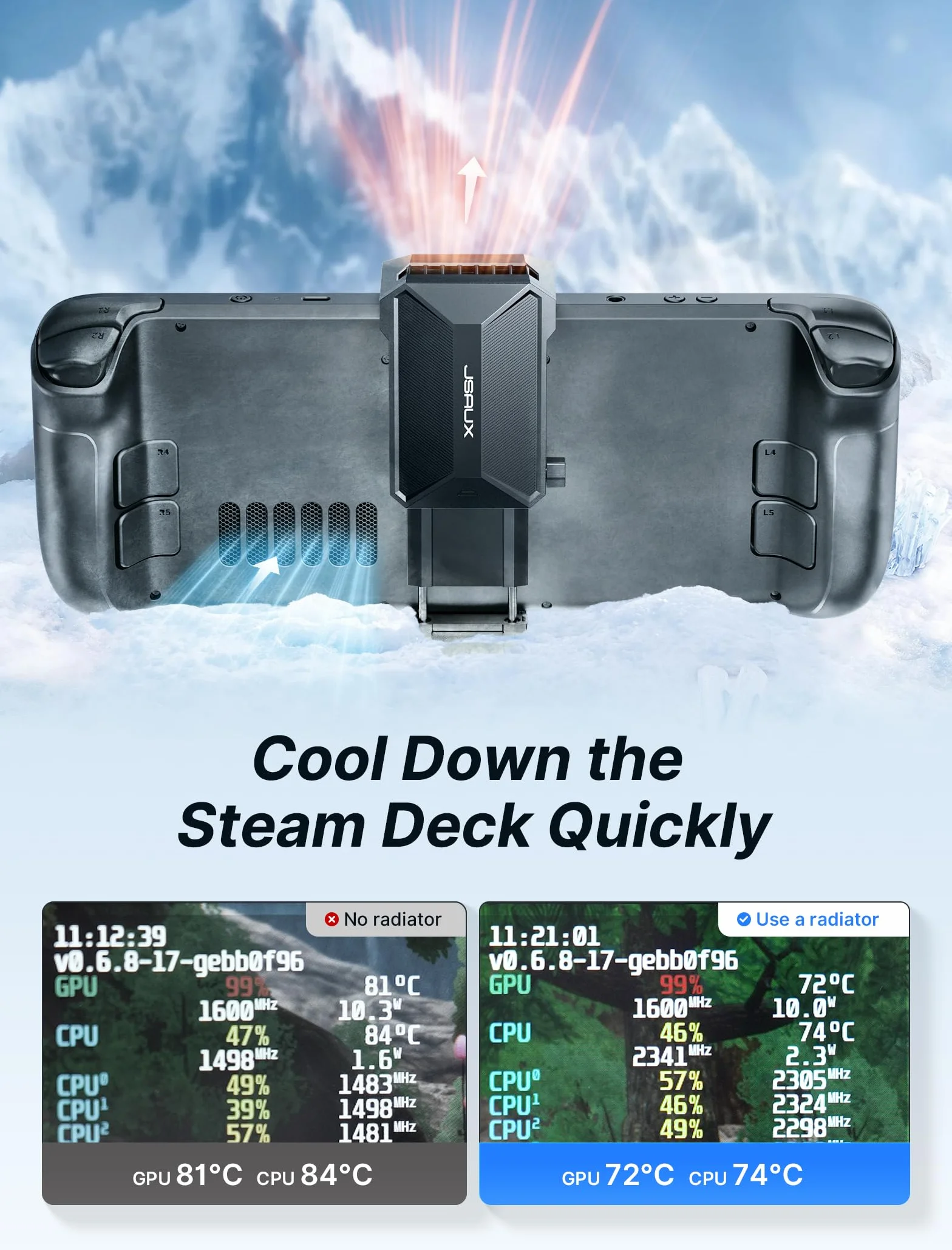 JSAUX Wentylator chłodzący kompatybilny z Steam Deck (OLED), innowacyjny wentylator chłodzący z podstawką kompatybilny z Steam Deck OLED-GP0201