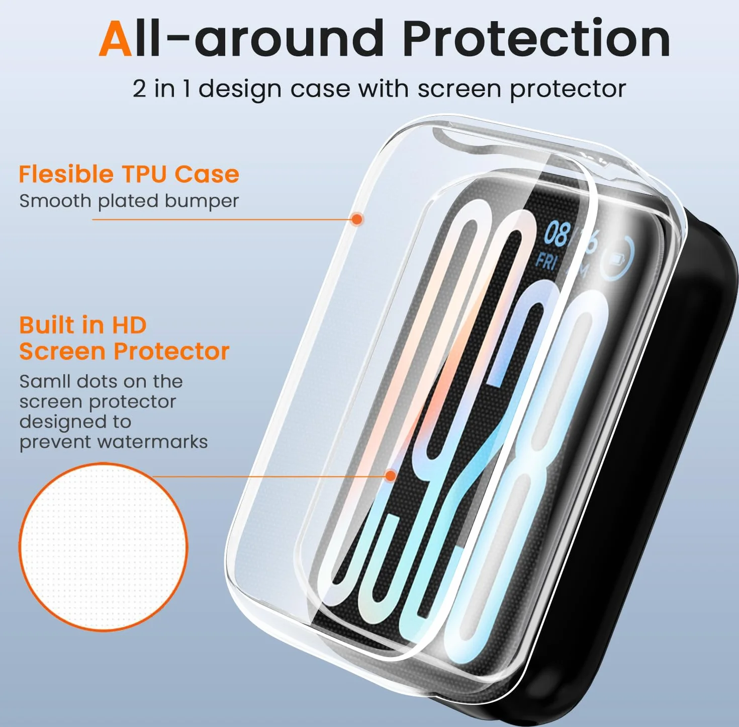 iVoler 3 sztuki przezroczystego etui z folią ochronną do Xiaomi Smart Band 9 Pro/Xiaomi Mi Band 9 Pro, pełne pokrycie, ultra cienki miękki futerał TPU, 2 przezroczyste 1 czarny