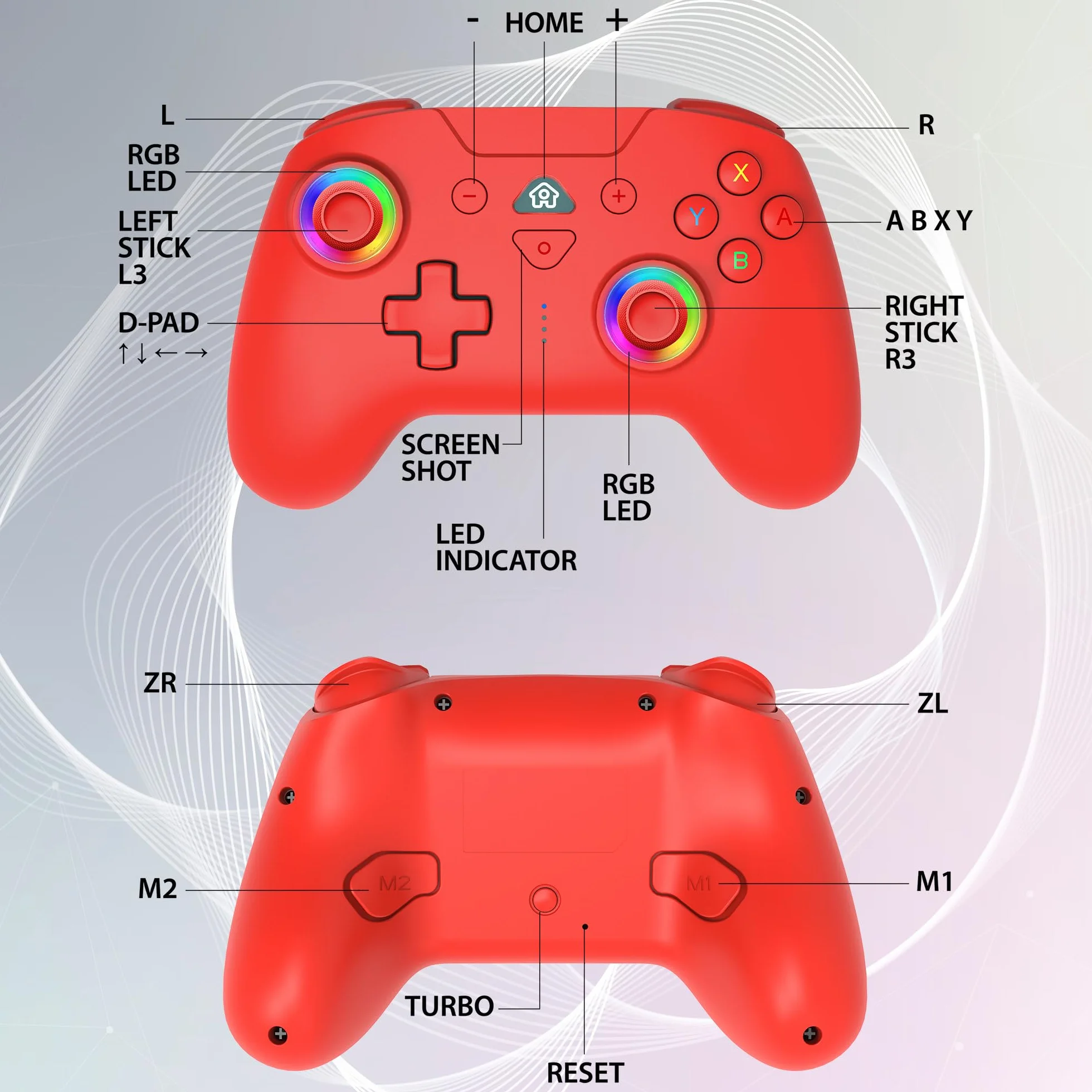 Subsonic Bezprzewodowy kontroler do Switch i Switch Oled – bezprzewodowy kontroler Bluetooth z diodami LED, wibracjami i 6-osiowym żyroskopem - czerwony