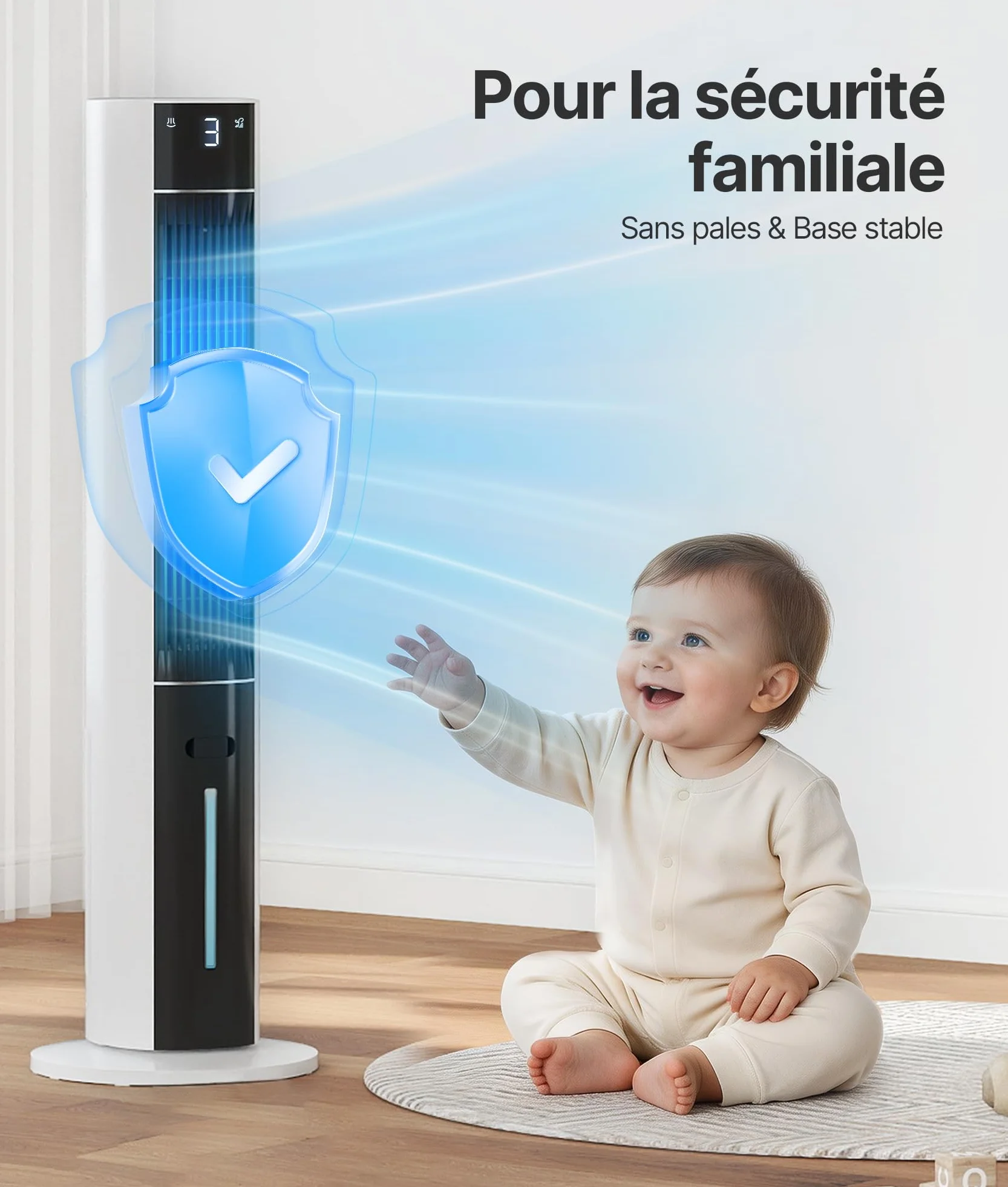 Wentylator wieżowy, chłodzony wodą – mobilny klimatyzator bez węża wylotowego, cichy wentylator, 3 tryby, timer 12 h, pilot zdalnego sterowania, do pokoju i mieszkania, biały
