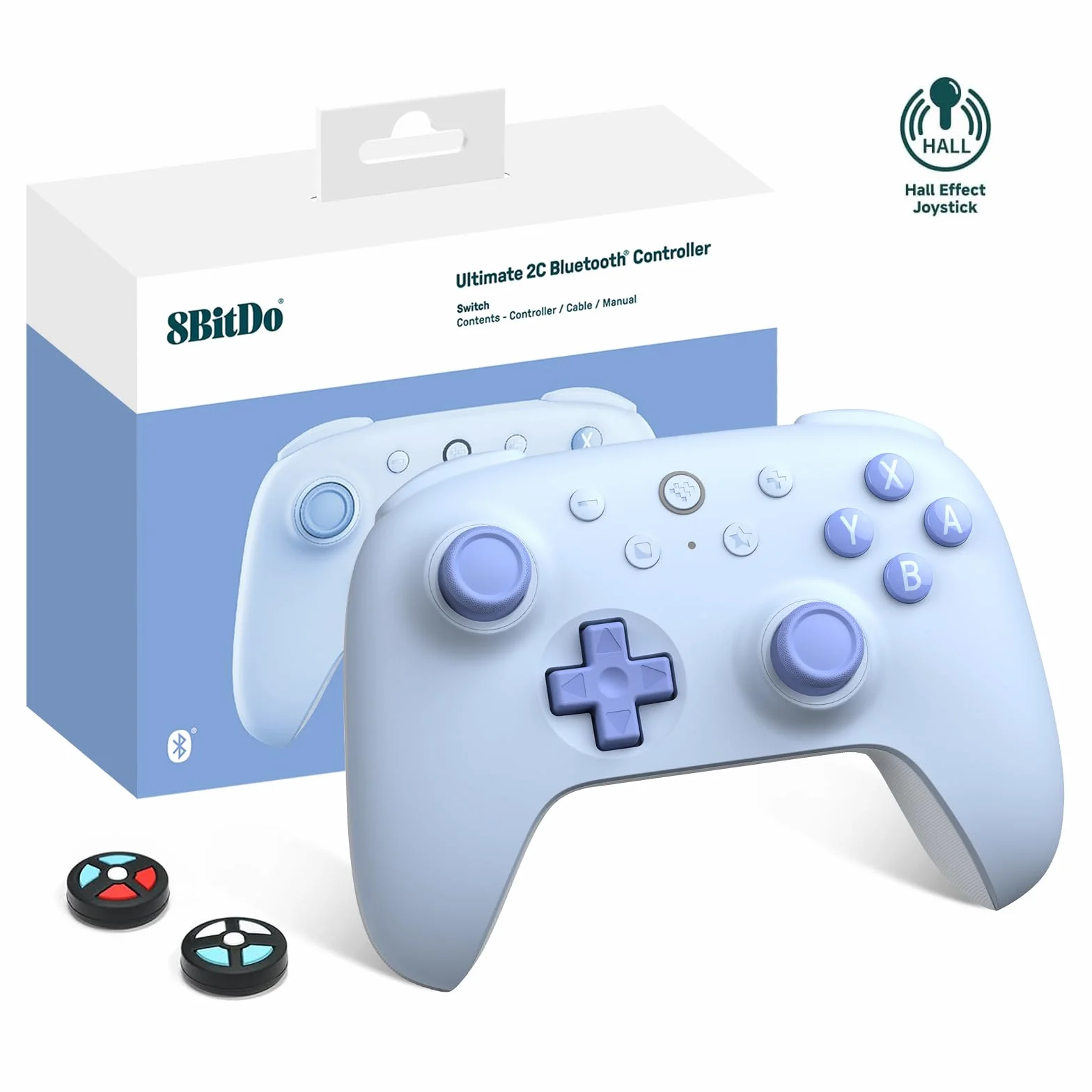 8Bitdo Ultimate 2C Kontroler Bluetooth do Switcha OLED Lite Joysticki Efektem Halla Niebieski