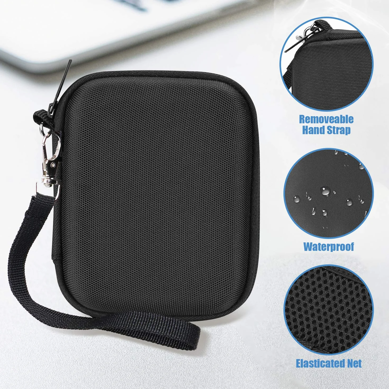 ProCase Samsung T7 Touch przenośna obudowa do dysków SSD i 2 opaski kablowe, twarde EVA odporne na wstrząsy organizer podróżny do T7 500 GB 1 TB 2 TB USB 3.2 Zewnętrzne dyski SSD - czarny