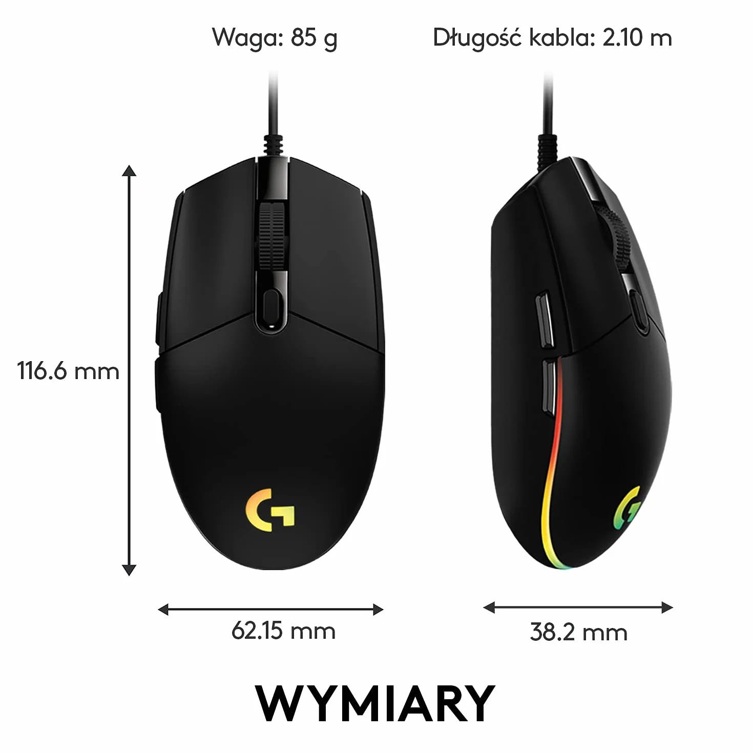 Logitech G102 Lightsync 910-005823, Mysz Komputerowa, Czarny/Żółty