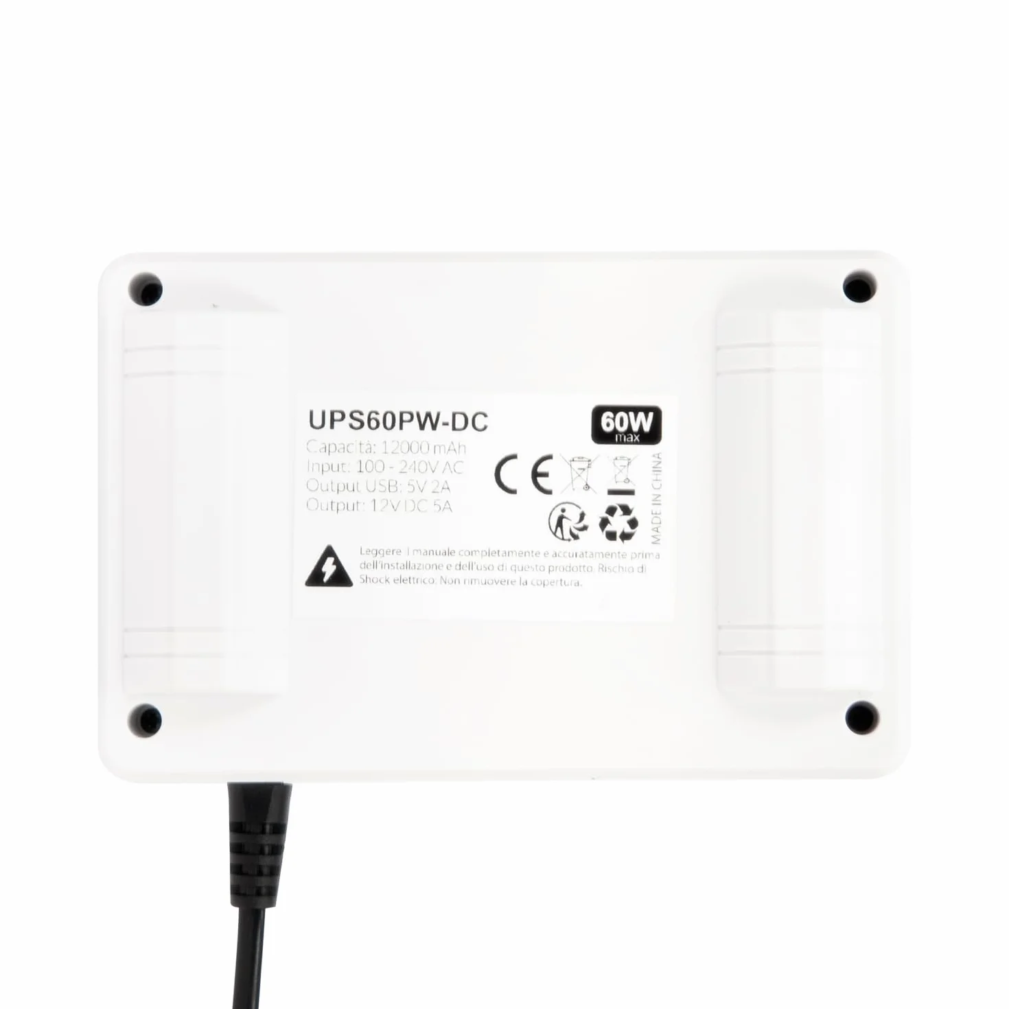 VulTech UPS60PW-DC Biały Mini UPS 12000 mAh 60 W Przenośny zasilacz awaryjny do routera bezprzewodowego modemu Kamera Power Bank Smartphone Wejście 100-240 VAC USB 5V DC 12V