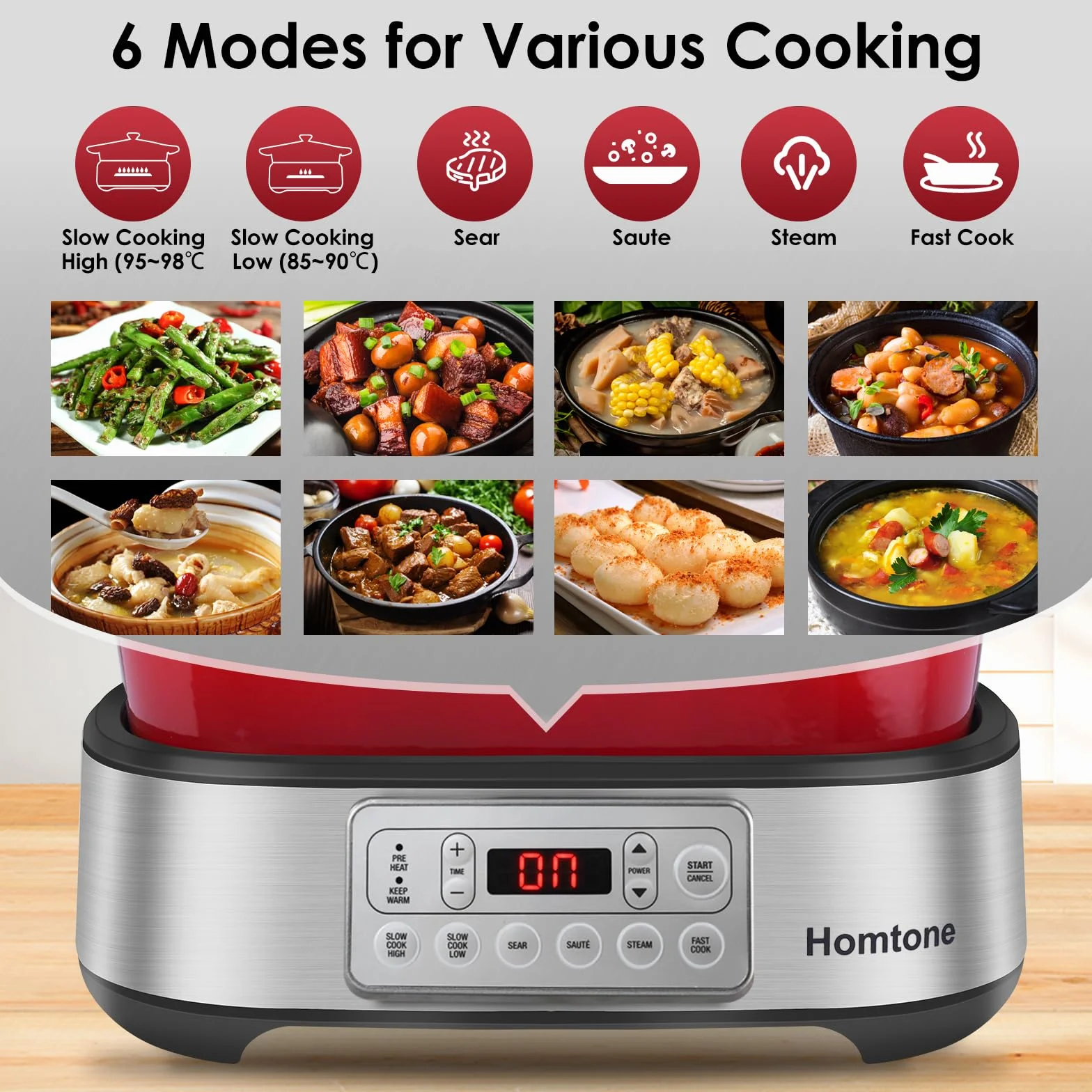 Homtone 6 w 1 Slow Cooker garnek 5,5 l programowalny emaliowany ceramiczny