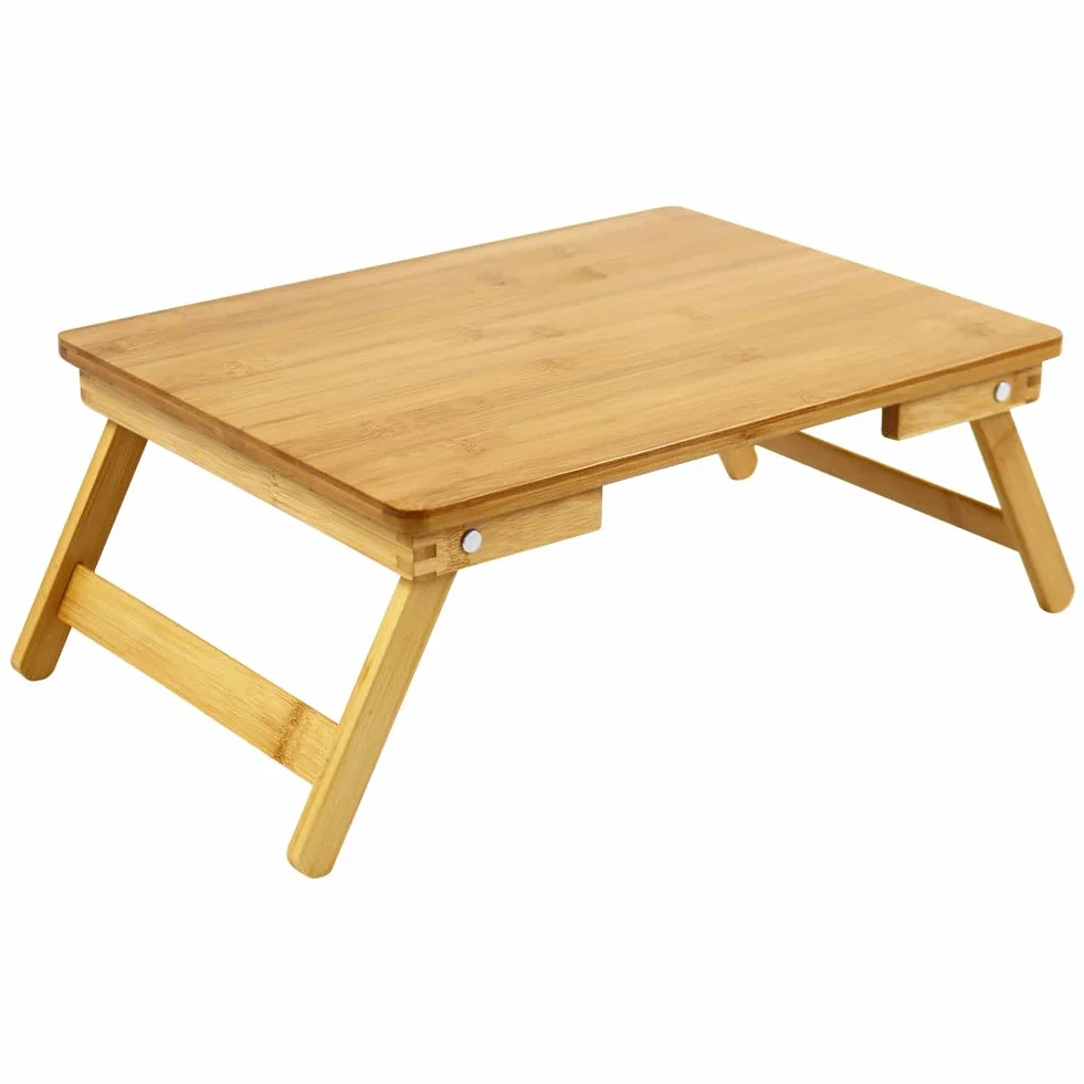 WKWKER 100% Bambusowy Stolik Na Laptopa Do łóżka Do łóżka śniadaniowego Ze Składanymi Nogami Przenośny Stolik Na Komputer Do Pisania Przekąsek (Naturalny)