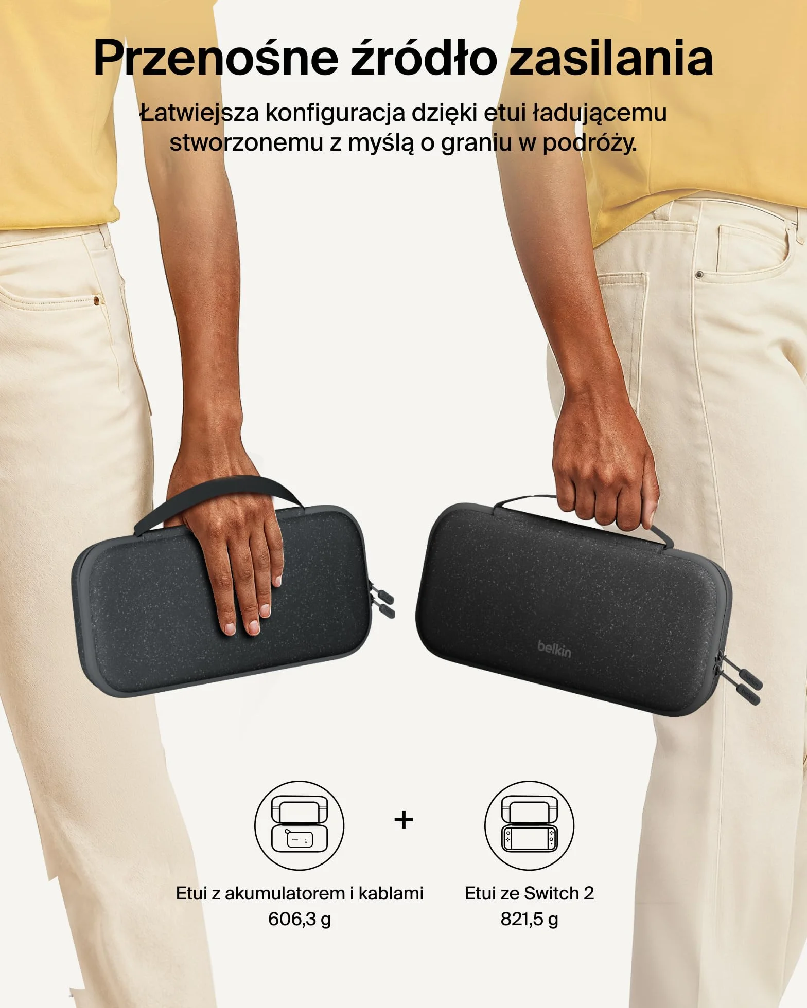 Belkin etui ładujące do Nintendo Switch 2 z powerbankiem 10 000 mAh, wyświetlaczem LCD, ładowarką 20 W, uchwytem na AirTag – Antracyt