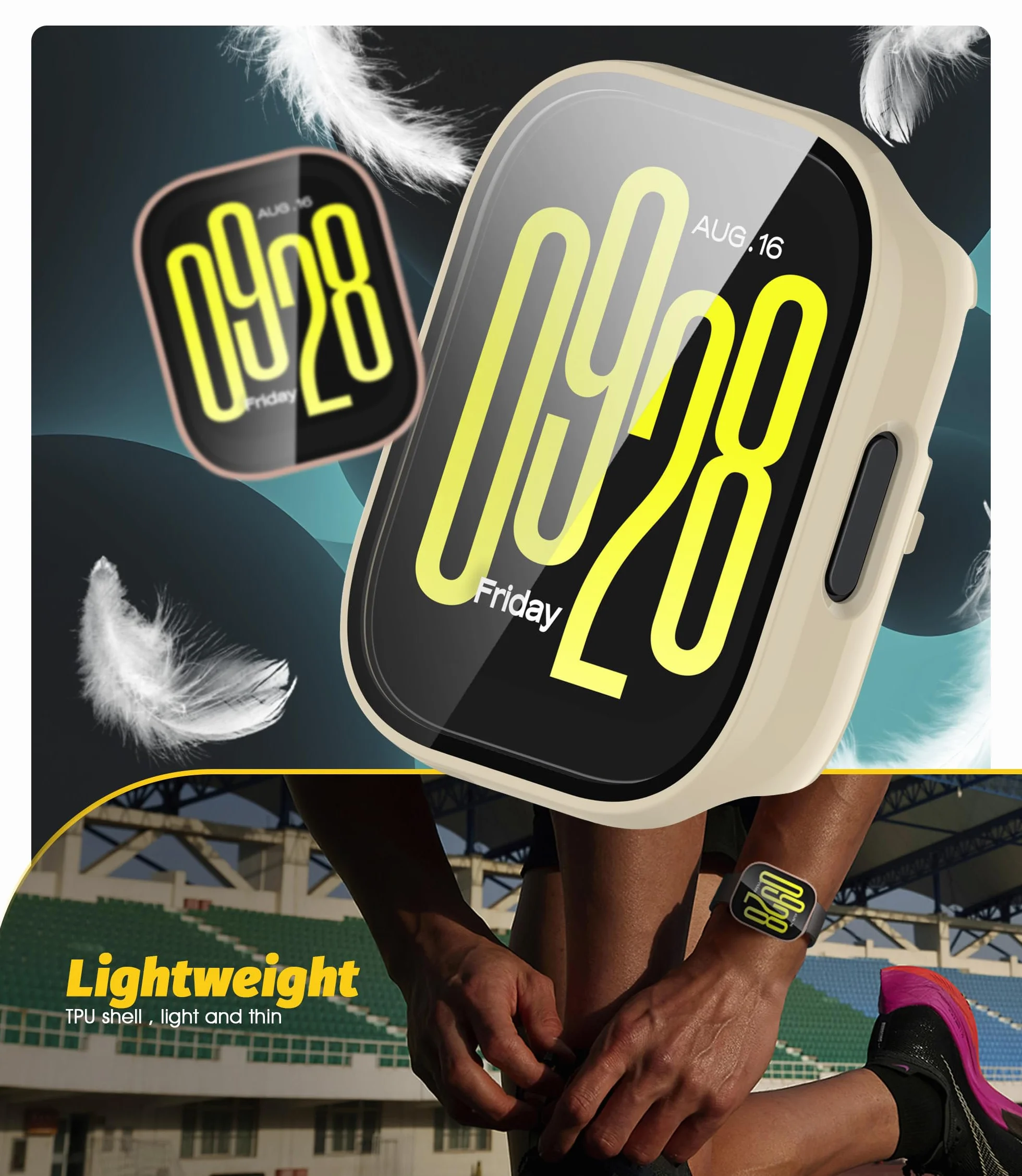 NEWZEROL 2 etui ochronne, kompatybilne z Xiaomi Redmi Watch 5 Active, ramka ochronna na komputer + folia ochronna na wyświetlacz z hartowanego szkła do Xiaomi Redmi Watch5 Active – białe/różowe
