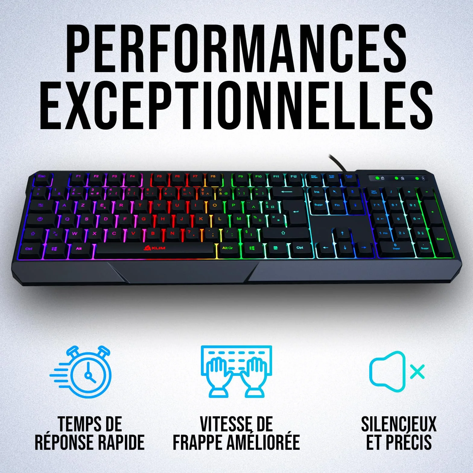 KLIM Chroma Gaming Keyboard AZERTY FRANCE Wired USB RGB Black PC PS4 Windows Mac