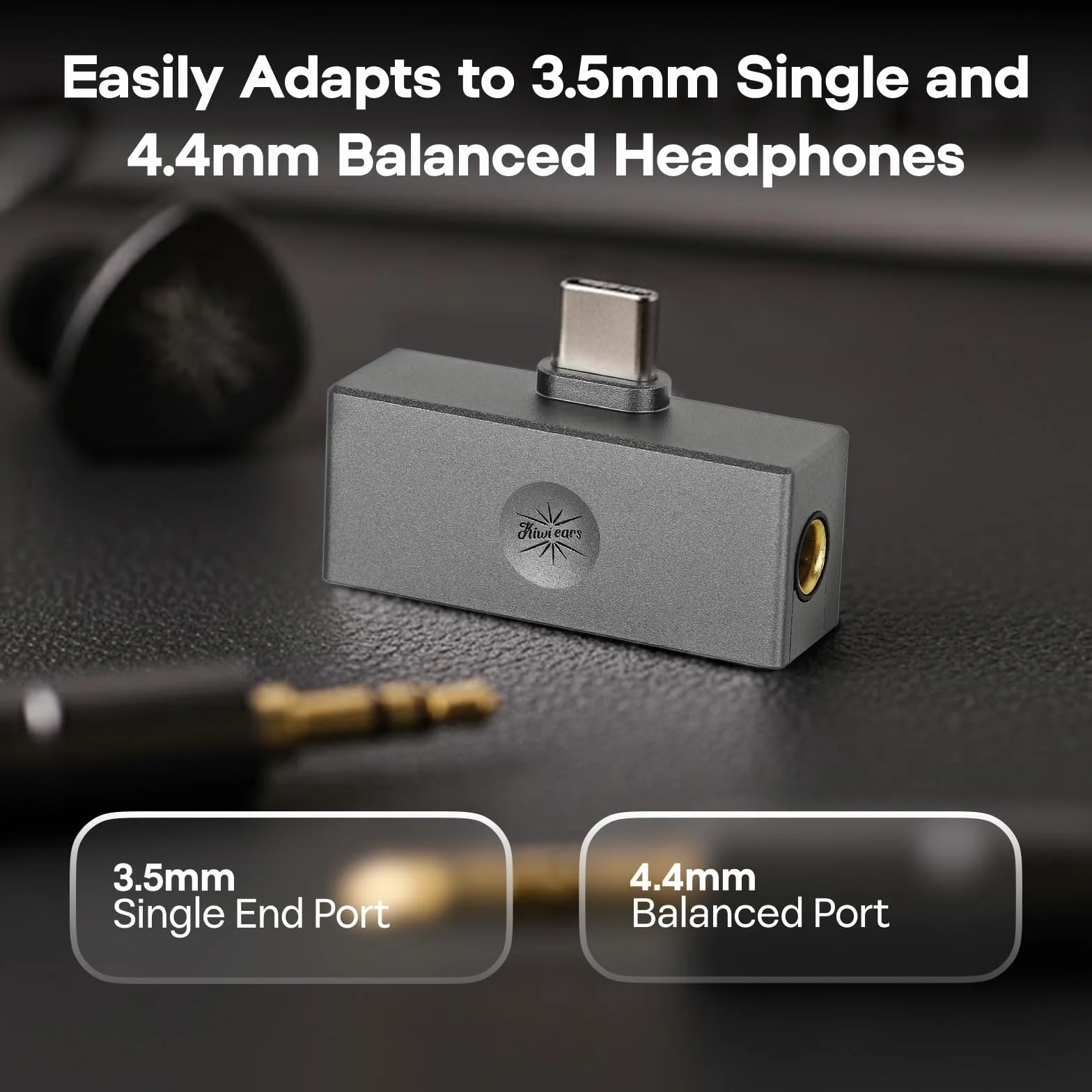 Linsoul Kiwi Ears Allegro Mini Przenośny przetwornik cyfrowo-analogowy IEM, wzmacniacz słuchawkowy, wyjście USB C do 3,5/4,4 mm, wysoka rozdzielczość 32 bity/384 kHz(Tytan)