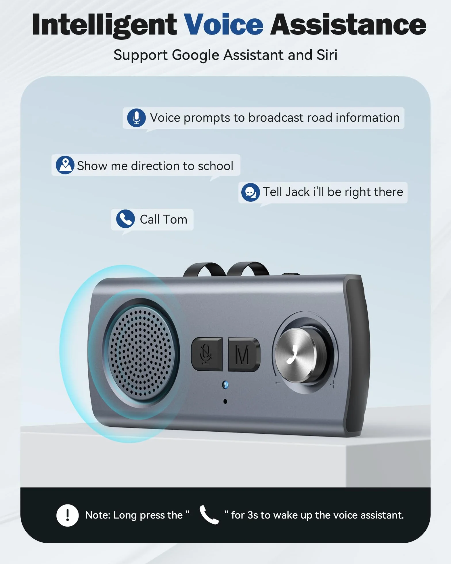 AGPTEK Zestaw głośnomówiący do samochodu, Bluetooth 5.3, zestaw głośnomówiący do GPS, wbudowany mikrofon, głośnik, muzyka, slot na karty TF, automatyczne ponowne łączenie, dla Siri i Google Assistant