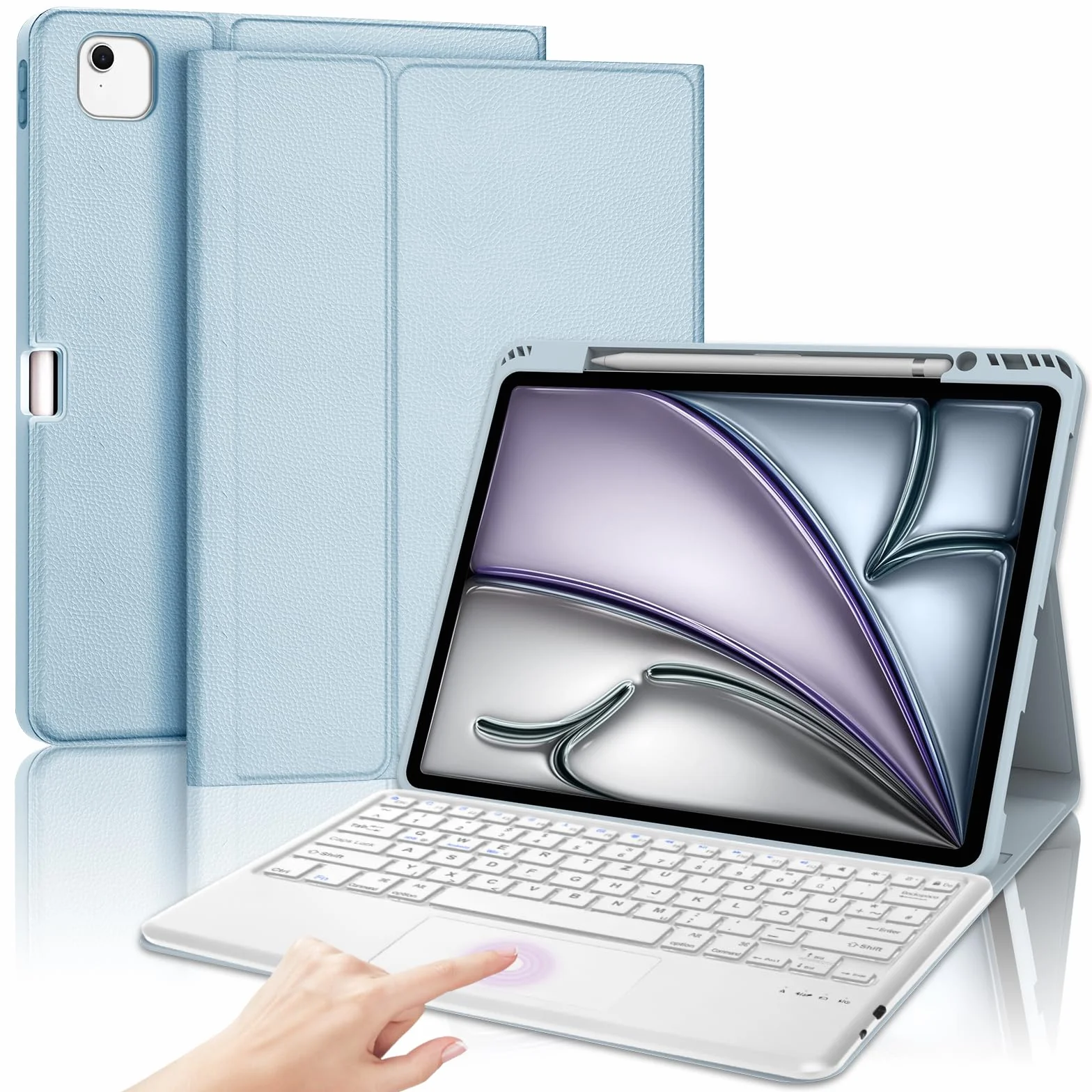 SENGBIRCH Etui na klawiaturę do iPad Air 13" (M3 2025/M2 2024) - niemiecka klawiatura touchpada QWERTZ, zdejmowana bezprzewodowa klawiatura Bluetooth do iPad Air 13" (M2) 2024, jasnoniebieskie