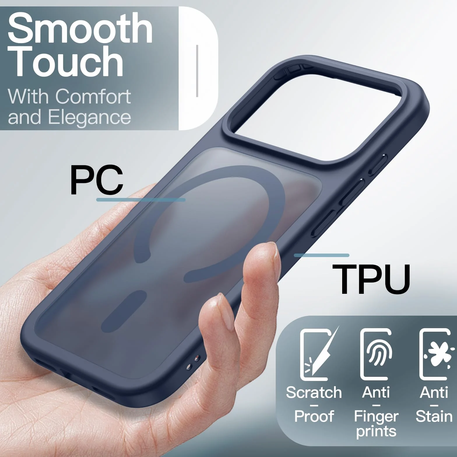 JETech Etui Magnetyczne dla iPhone 17 Pro 6,3 Cala Kompatybilne z MagSafe, Półprzezroczysty Matowe Tył Szczupły Minimalistyczne Odporne na Wstrząsy Osłona Telefon (Ciemnoniebieski)