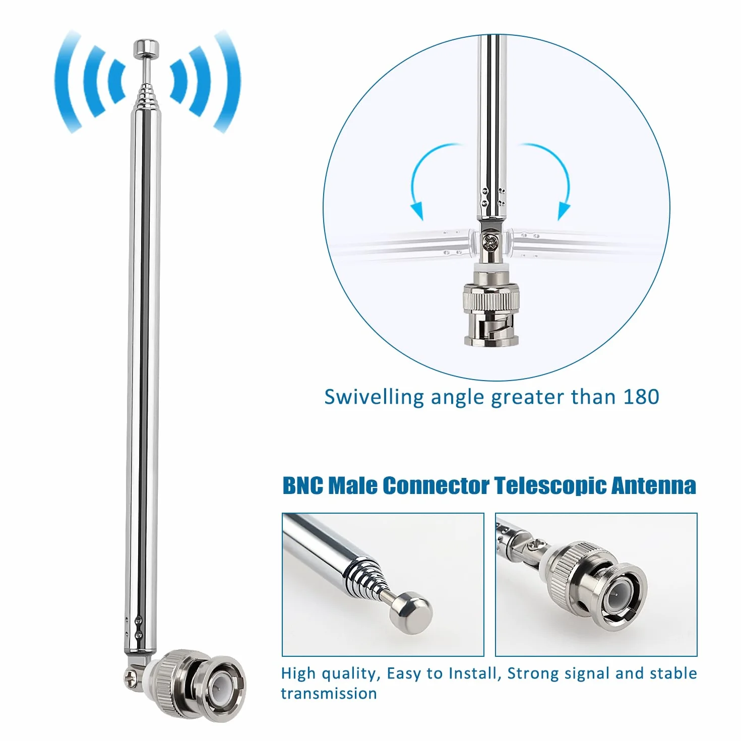 VooGenzek 75cm 7-Sekcyjna Antena Teleskopowa, Wymiana Anteny Teleskopowej, Zamiennik Anteny Teleskopowej, ze Złączem BNC, do Odbioru Radia TV DAB FM/AM Stereo