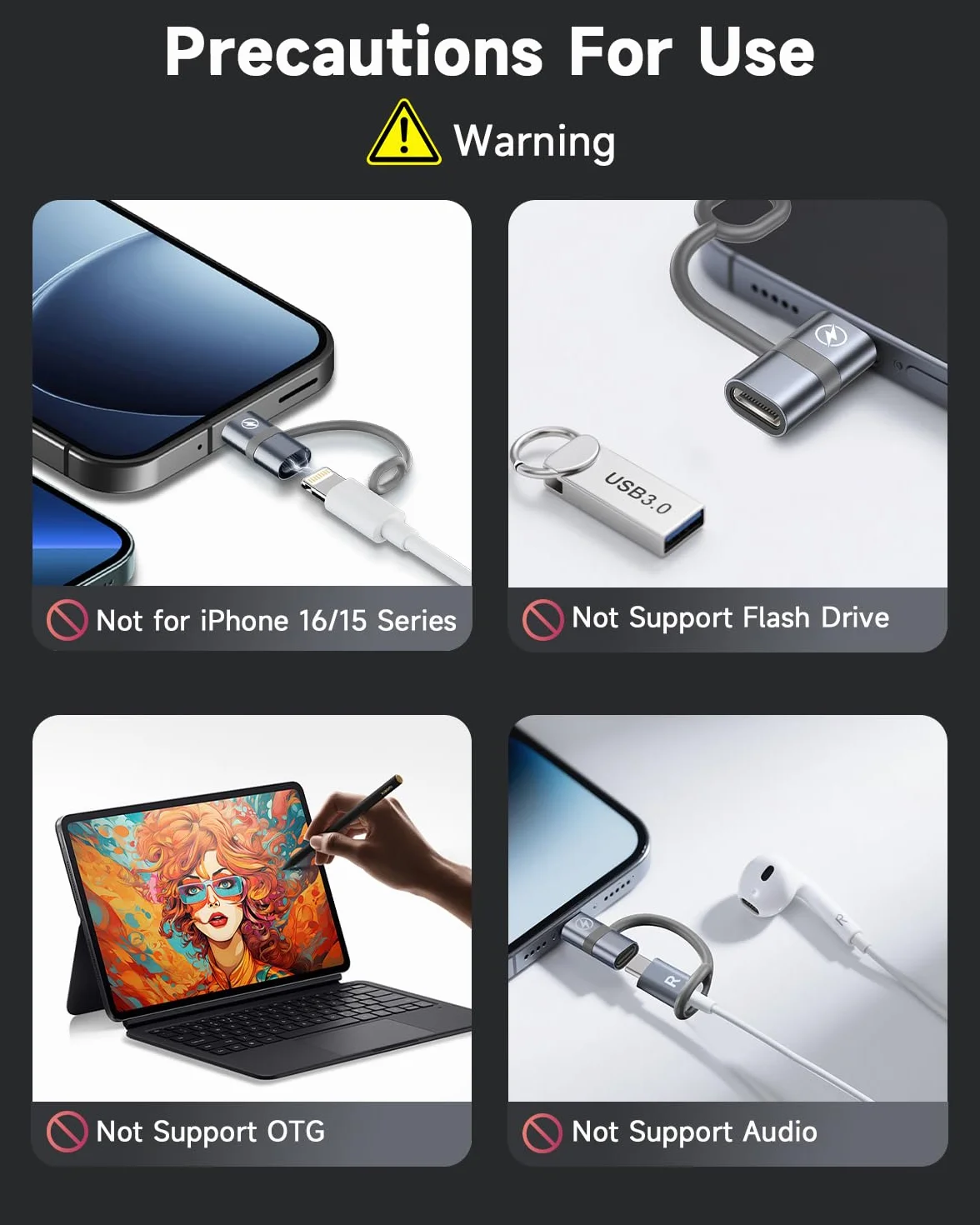 Adapter USB-C na Lightning 2 szt, Szybkie ładowanie PD i przesyłanie danych, ze sznurkiem zabezpieczającym, do iPhone 14/13/12/11, iPad, Nie dotyczy słuchawek/audio/OTG
