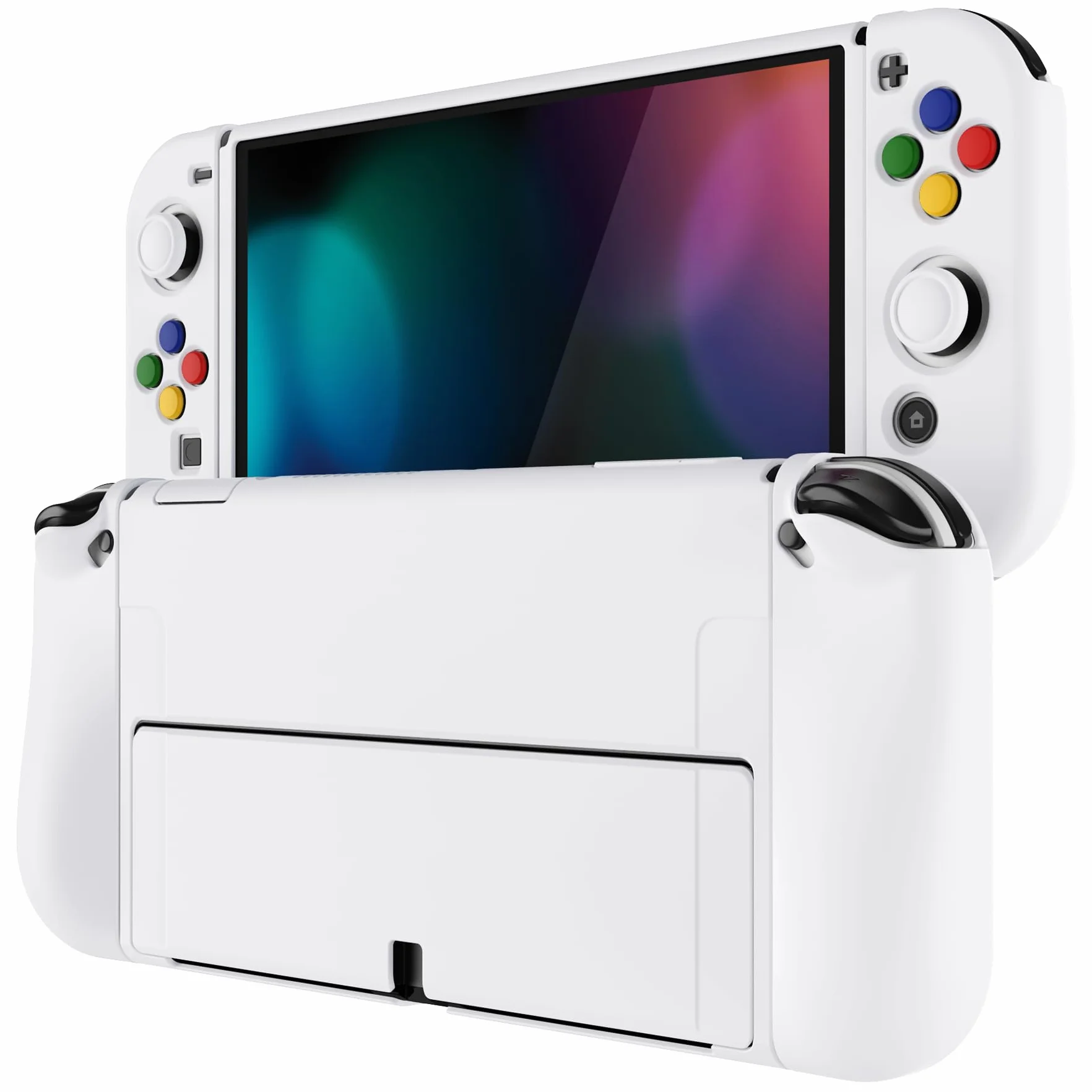 PlayVital Ochronny do Nintendo Switch OLED,Miękkie Etui TPU Slim na Switch OLED Konsolą,ZealProtect Joycon Grip Cover do Switch OLED z Nakładki na Kciuki&Przyciski Kierunkowe ABXY-Biały