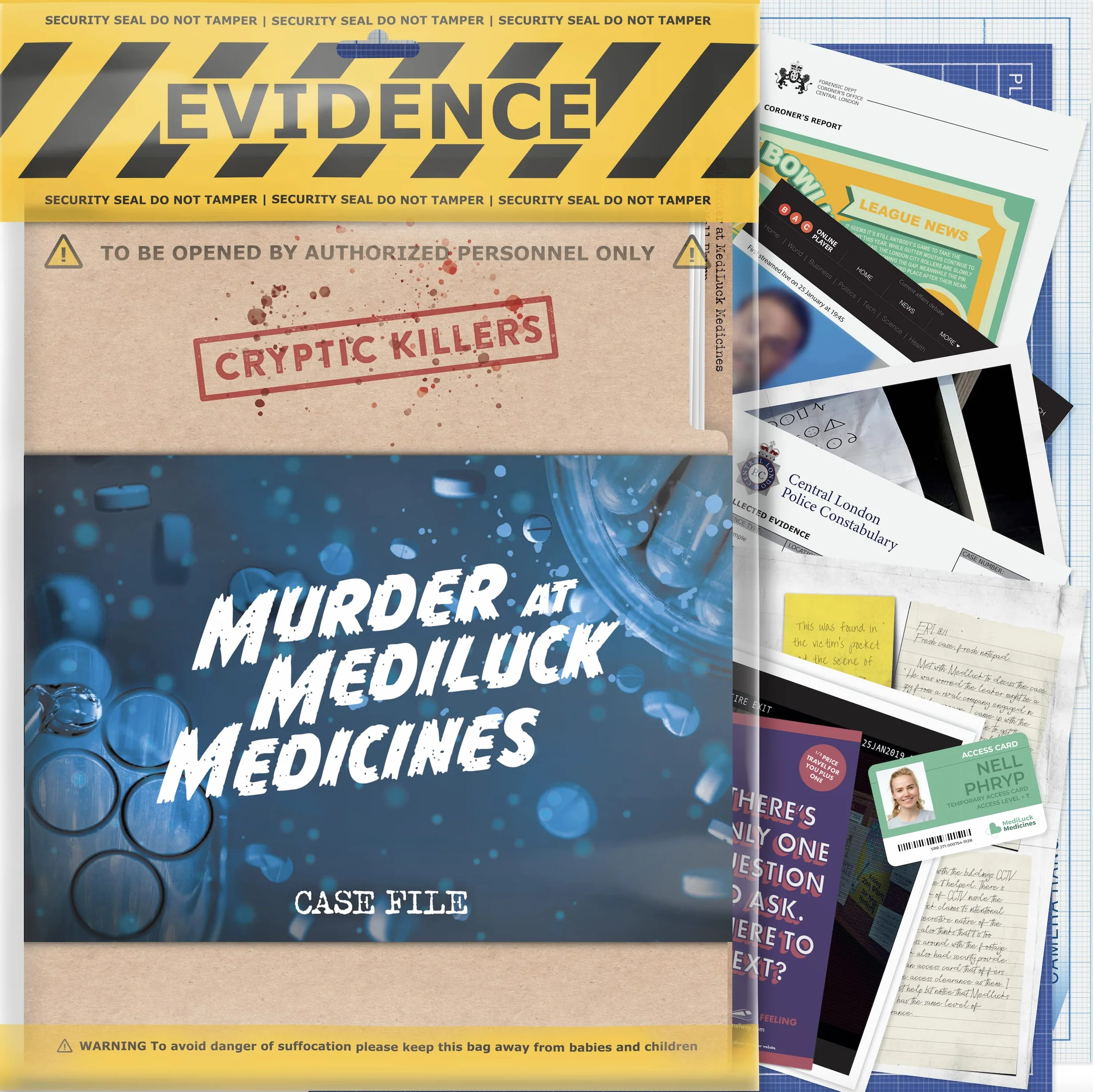 Cryptic Killers Tajemnicza gra nierozwiązana - pliki śledcze detektywistyczne i kryminalne - Murder at MediLuck Medicines