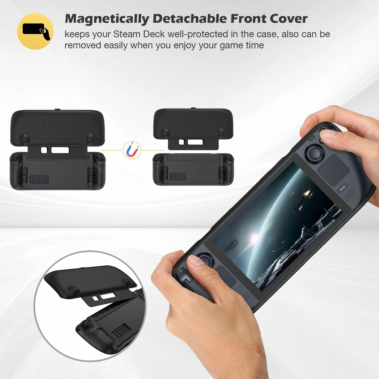 ProCase Etui na Steam Deck Flip Cover Kompatybilne z 7-Calowym Valve, Magnetyczne, Zdejmowane, Czarne