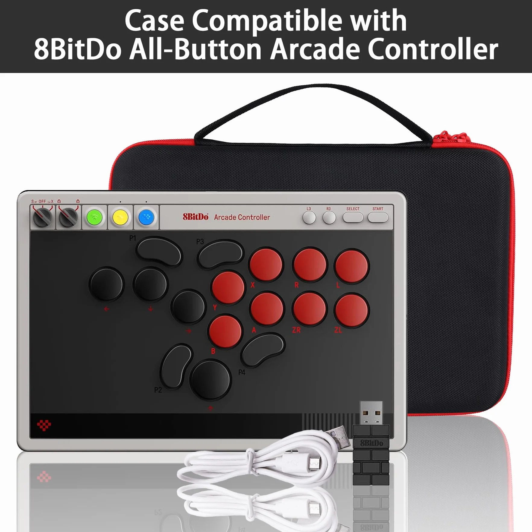 co2CREA Etui zastępcze do 8BitDo All-Button Arcade Controller do Switch i Windows (czarna obudowa + czerwony zamek błyskawiczny)
