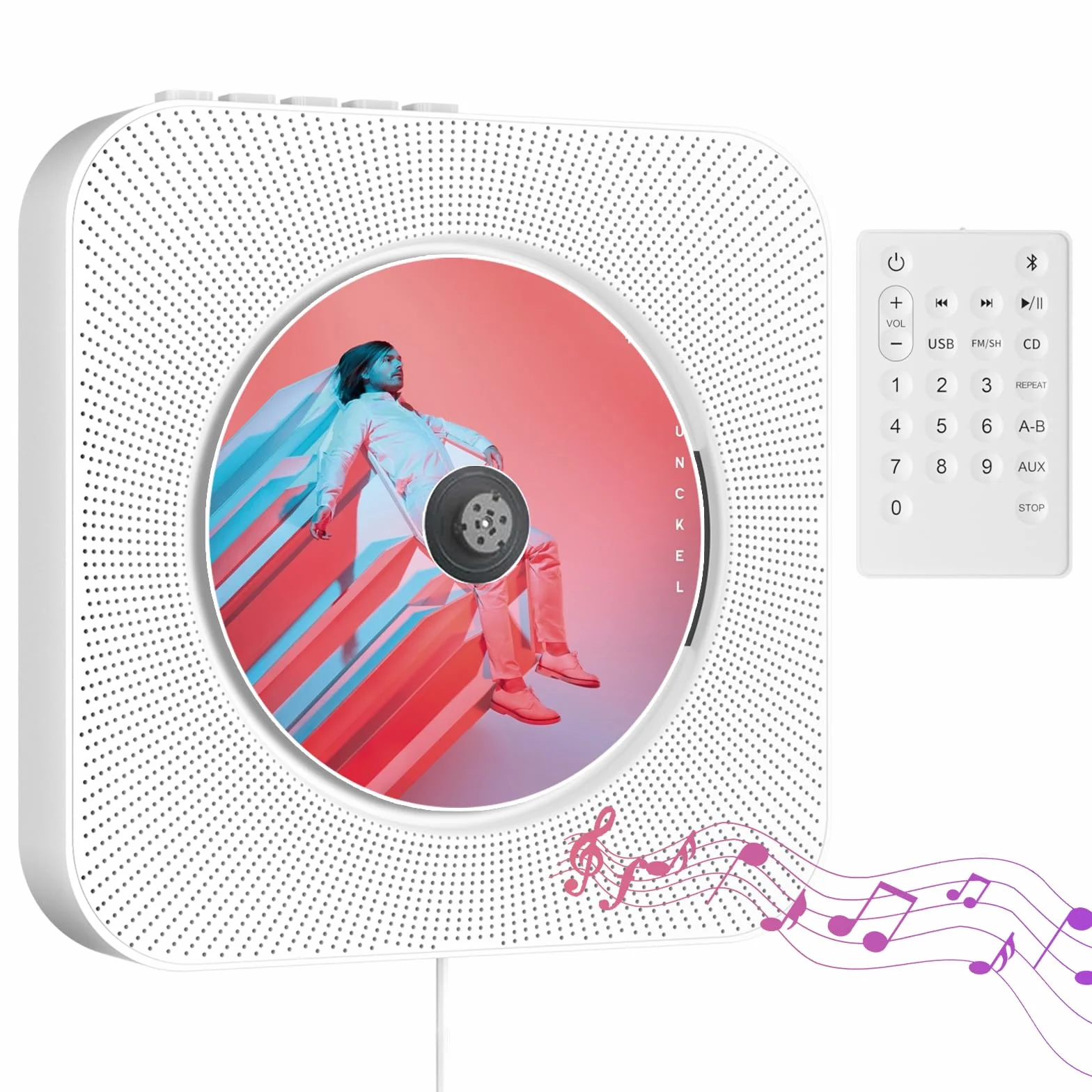 Przenośny odtwarzacz CD ze stojakiem na biurko, odtwarzacz CD Bluetooth, odtwarzacz muzyki w domu, obsługuje FM, port USB, wejście AUX, wyjście z regulowanym stelażem kątowym