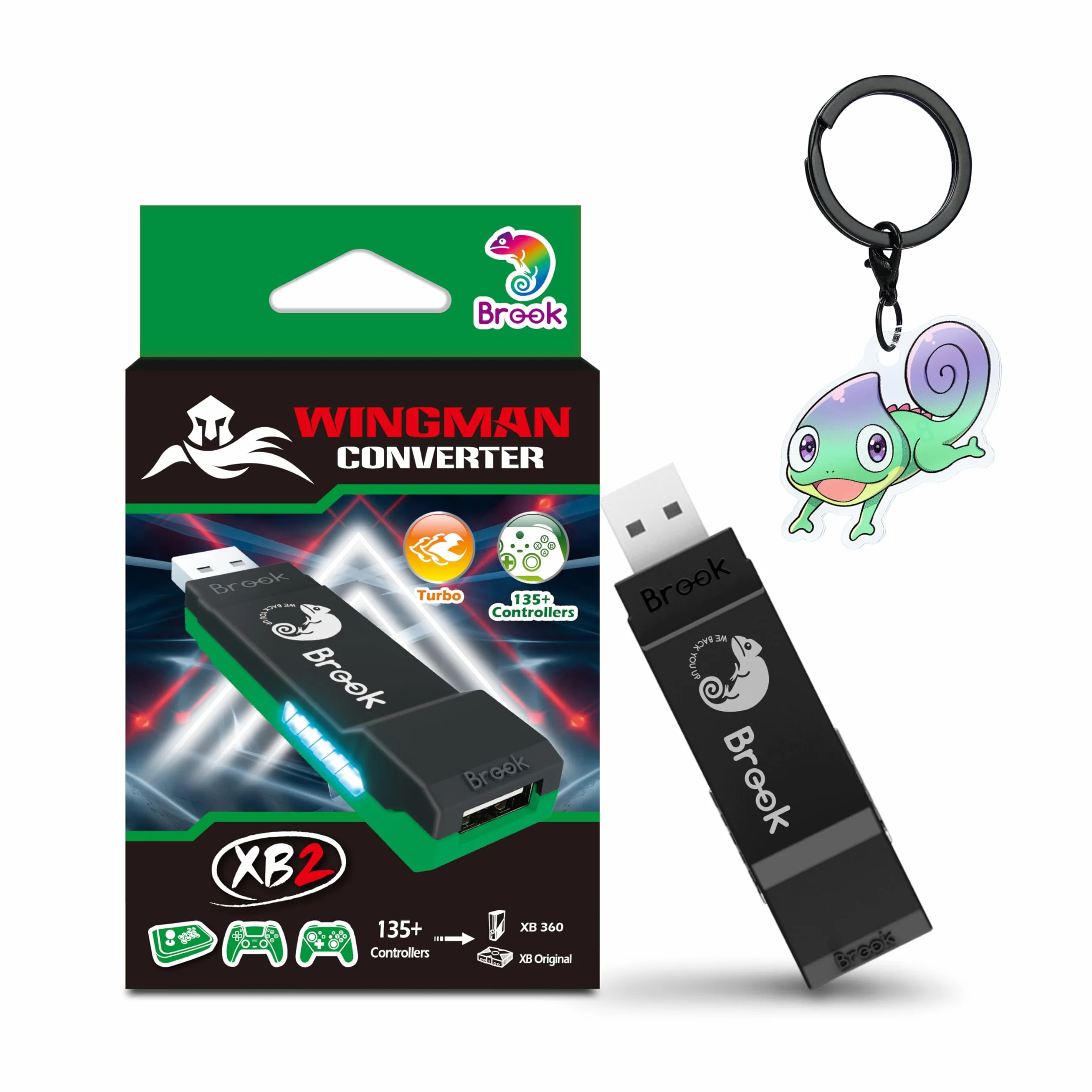 Brook Wingman XB 2 Converter z brelokiem – Bezprzewodowy adapter kontrolera do konsol XB 360, XB Original i PC, obsługuje Remap i regulowany Turbo [Wersja ekskluzywna]