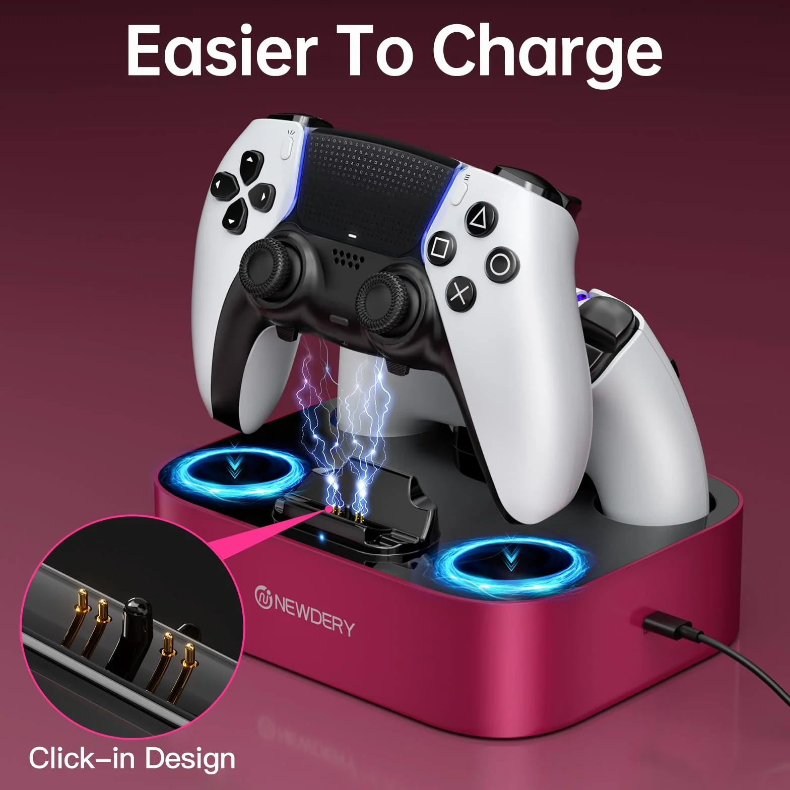 NEWDERY Stacja ładująca do kontrolera PS5 Dualsense Edge, podwójna szybka ładowarka z kablem do PlayStation 5