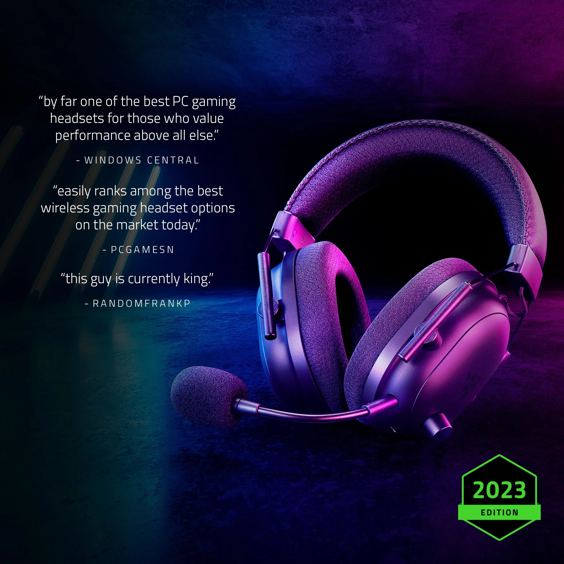 Razer BlackShark V2 Pro (2023) - PC Bezprzewodowe słuchawki e-sportowe klasy premium (mikrofon Super Wideband, 50mm przetwornik TriForce, bezprzewodowa HyperSpeed, bateria do 70 godzin) Czarny