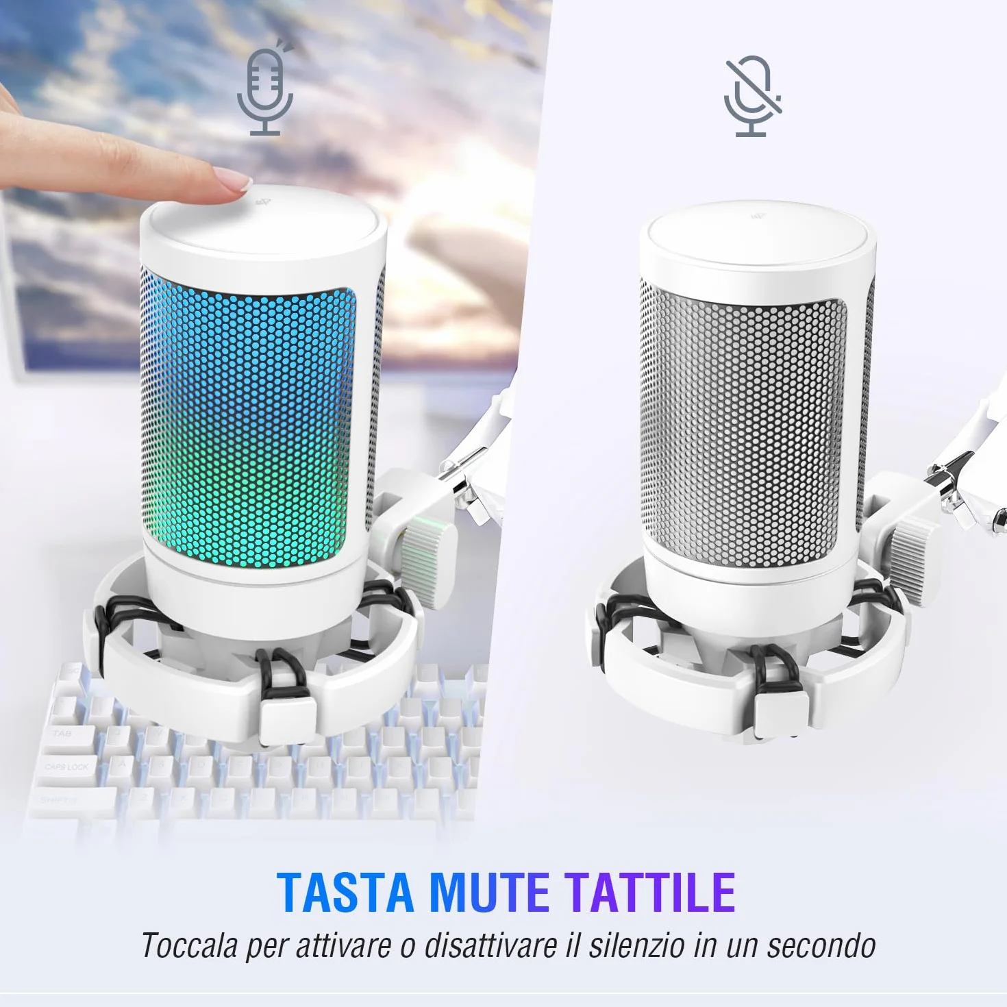 FIFINE Gaming USB PC Mikrofon RGB Zestaw Mikrofon pojemnościowy do PS4 PS5 z przyciskiem wyciszenia, filtr antypopowy, uchwyt na wstrząsy, uchwyt na mikrofon
