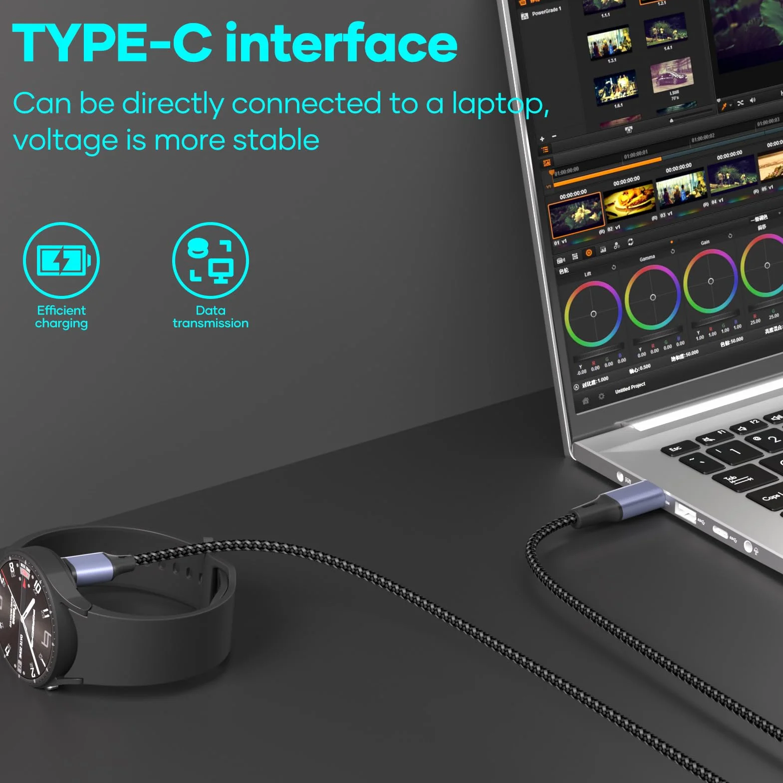 USB C kabel do ładowania dla zegarków Garmin, 1,2 m, Forerunner 945/955/965/265/55, Tactix, Vivoactive 4S/5, Venu 2S/3S/SQ, Epix Pro 2