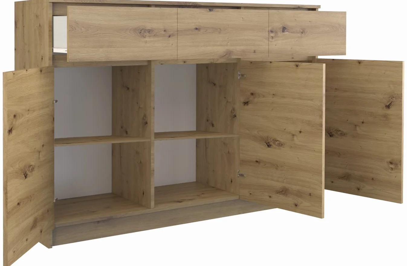 CDF Nowoczesna komoda 3D3S (3 pary drzwi, 3 szuflady) | Kolor: dąb artisan | Szafka na dokumenty, drobiazgi | Idealna do salonu, sypialni, pokoju dziecka, nastolatka oraz do biura | Półki