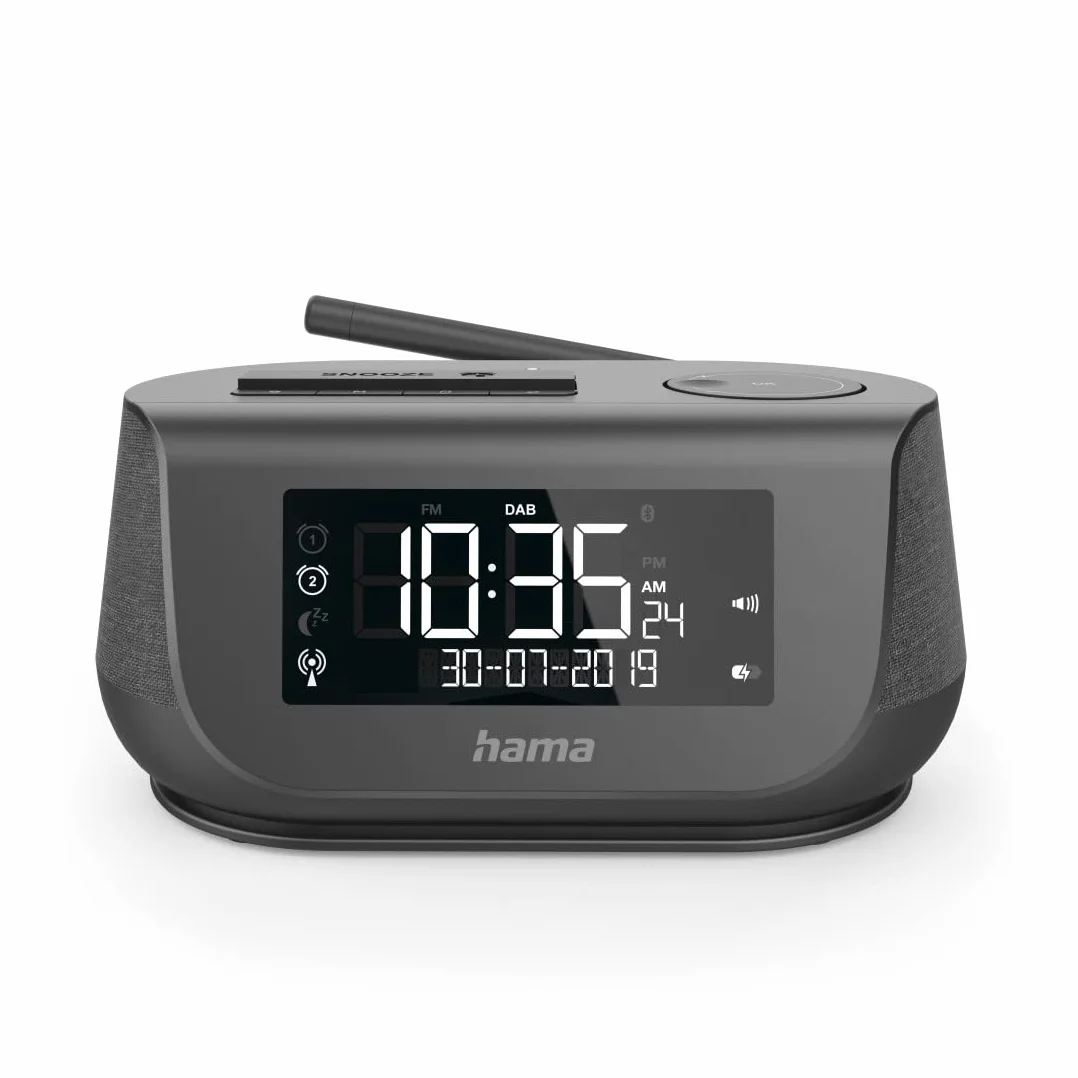 Hama Cyfrowe radio DR36SBT FM/DAB/DAB+/BT (duży wyświetlacz, Bluetooth 5.0, 4W, dźwięk stereo, kabel 183 cm, alarm, wejście AUX, gniazdo USB, 19 x 11 x 9,5 cm) czarne