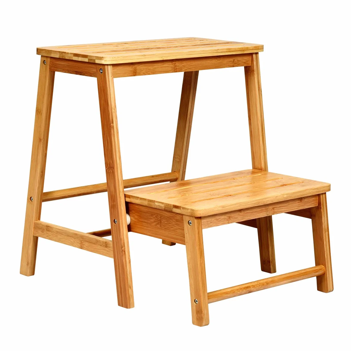 COSTWAY 2-stopniowy taboret składany, krzesło drabinkowe do 100 kg, 48 cm, bambus