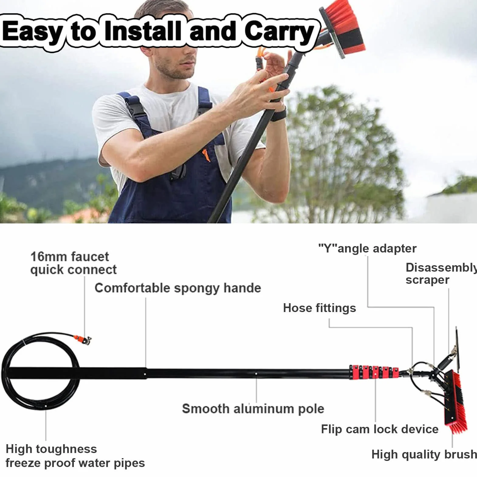 Telescopic Window Cleaner Kit 3.6-12m Pole Water Fed Brush for Solar Panels