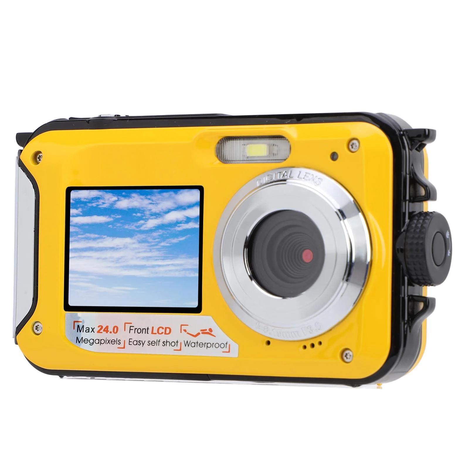 Podwodny Aparat 2,7K Wodoodporny Aparat 11 Stóp z 48 MP, 16-krotnym Zoomem Cyfrowym i Autofokusem Podwodny Aparat do Selfie z Dwoma Ekranami Kompaktowy Aparat Cyfrowy do (YELLOW)